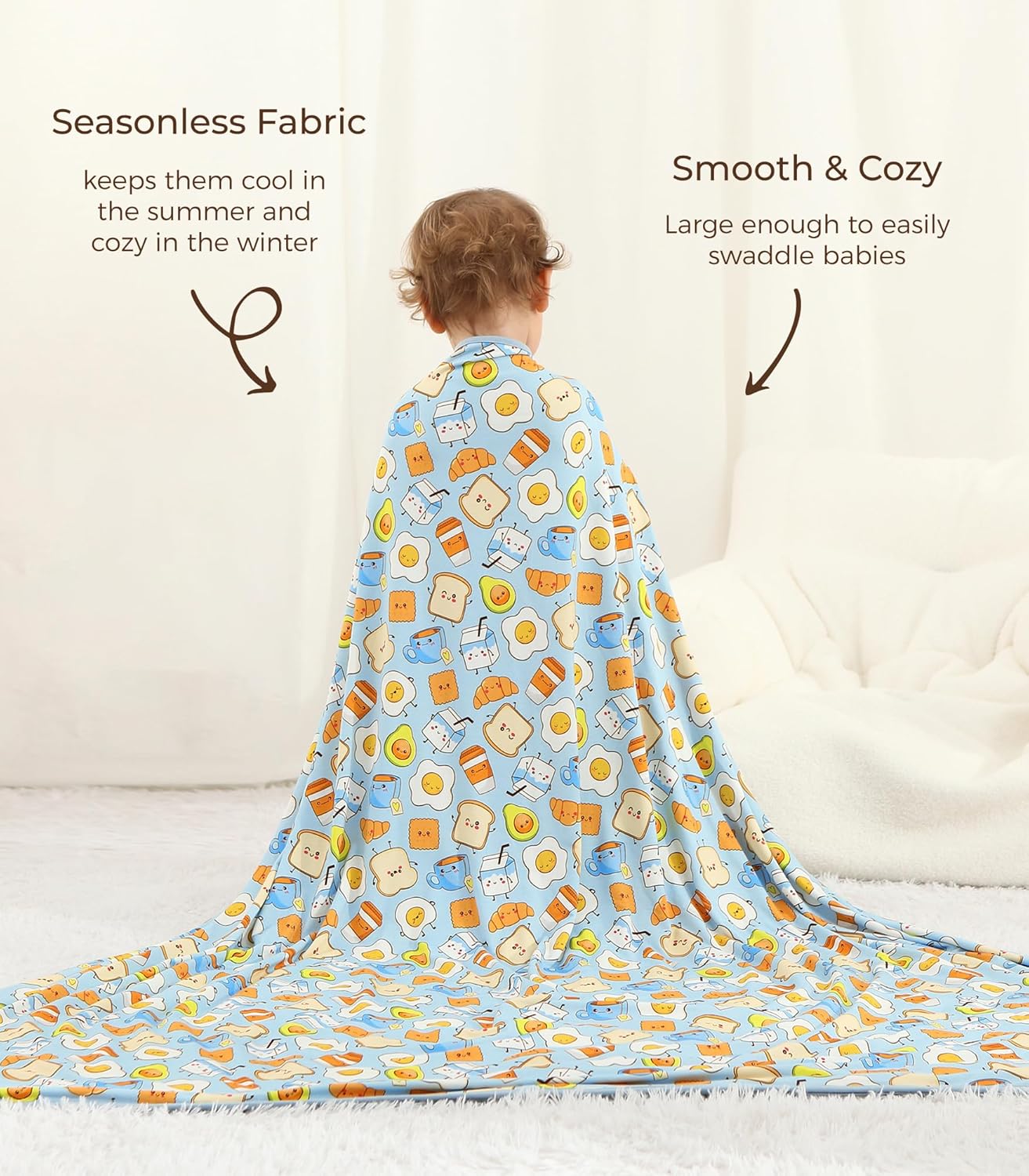 Premium Baby Blanket, Stretchy Quilt for Kid, Soft Crib Bedding for Newborn Baby and Toddler, Nursery Blanket for Boys and Girls, Viscose Made from Bamboo, 50'' x 50'' Blue Breakfast