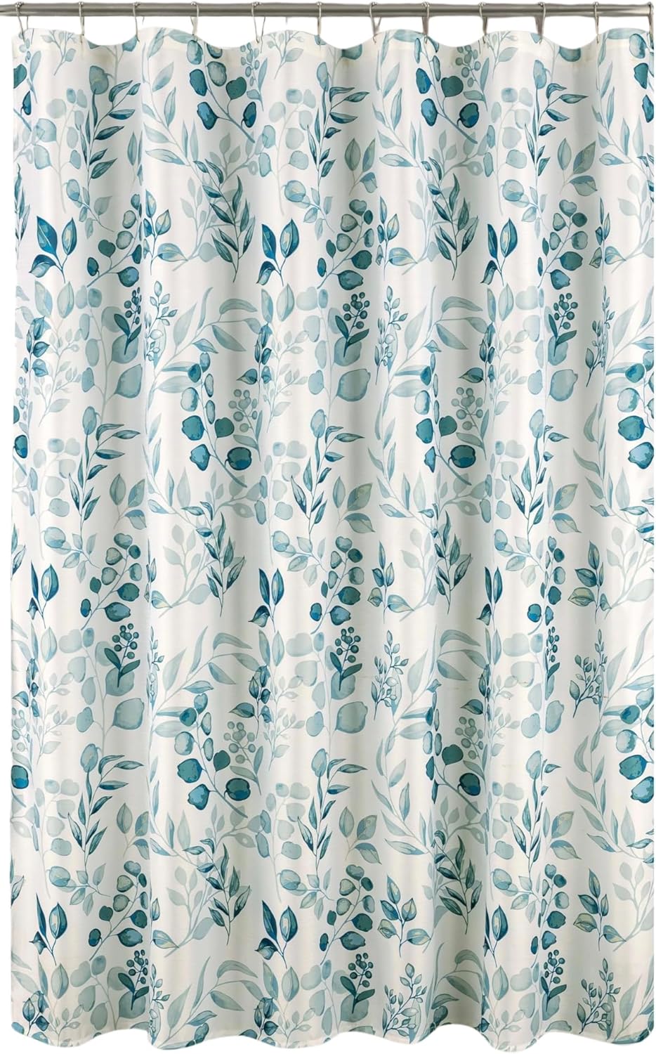 Serafina Home Hotel Quality Fabric Bathroom Shower Curtain: Floral Leaf Damask - Teal, Green and White (72 x 70 inches)