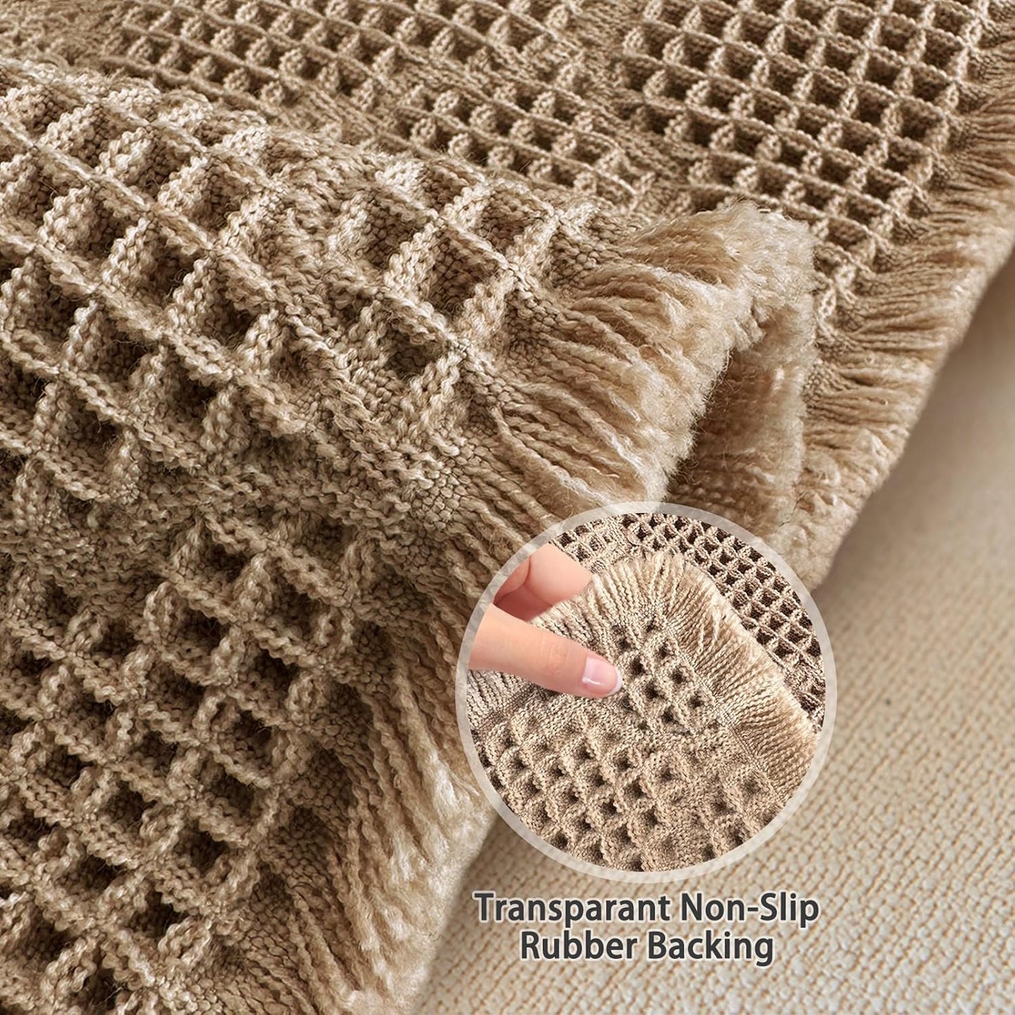 ZALL Tan Waffle Bath Mat,Super Absorbent Non Slip Bathroom Rug,Brown 24x48inch, Geometric Diamond Machine Washable Ultra Soft Floor Mats