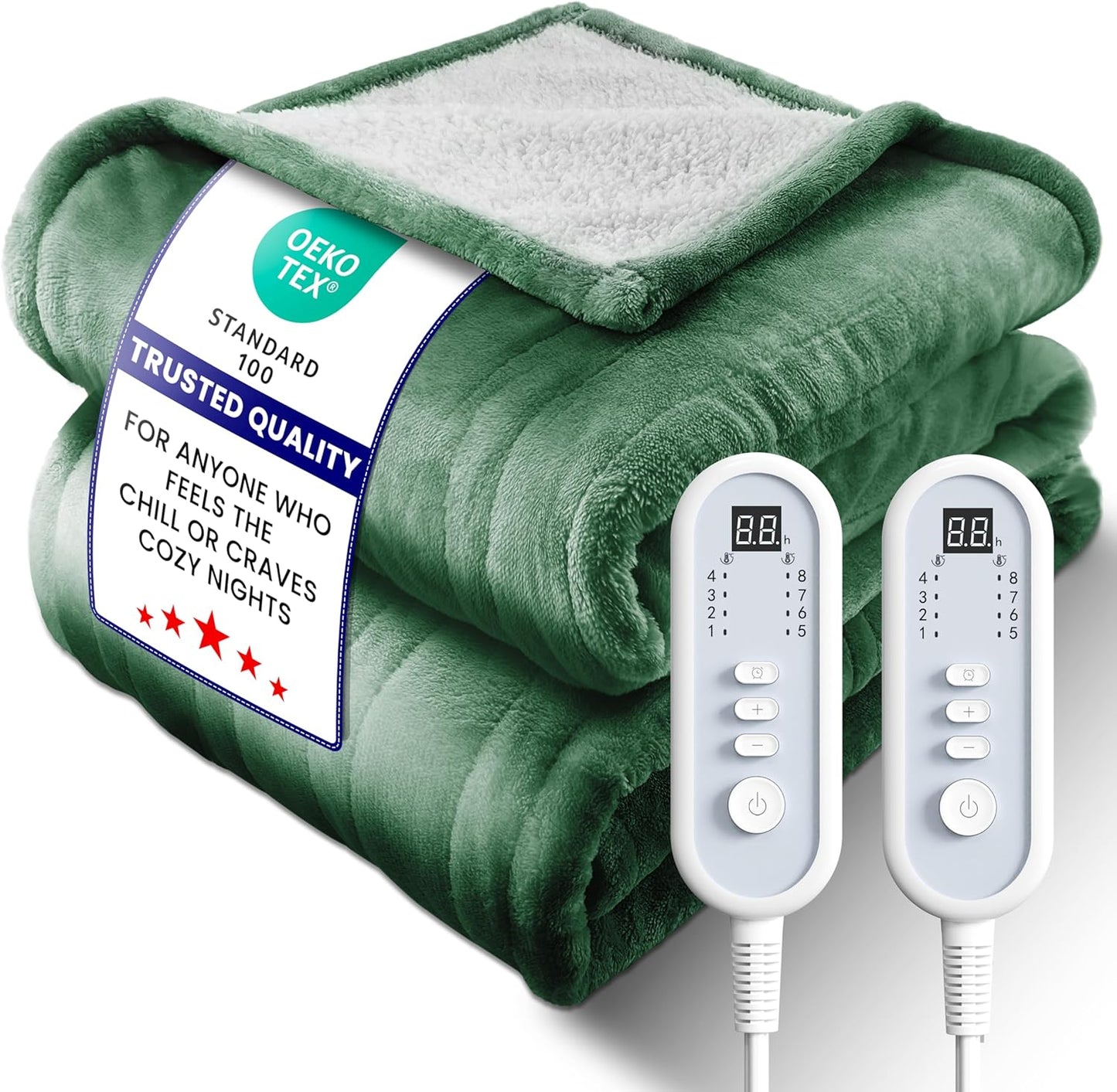 Electric Heated Blanket King, Ultra‑Cozy Premium Flannel & Sherpa, Even Heat Distribution & Stable Temp, 1–10H Auto‑Off, 8 Temps (86–125.6°F), Overheat Protection, Ideal Gifts for Grandma