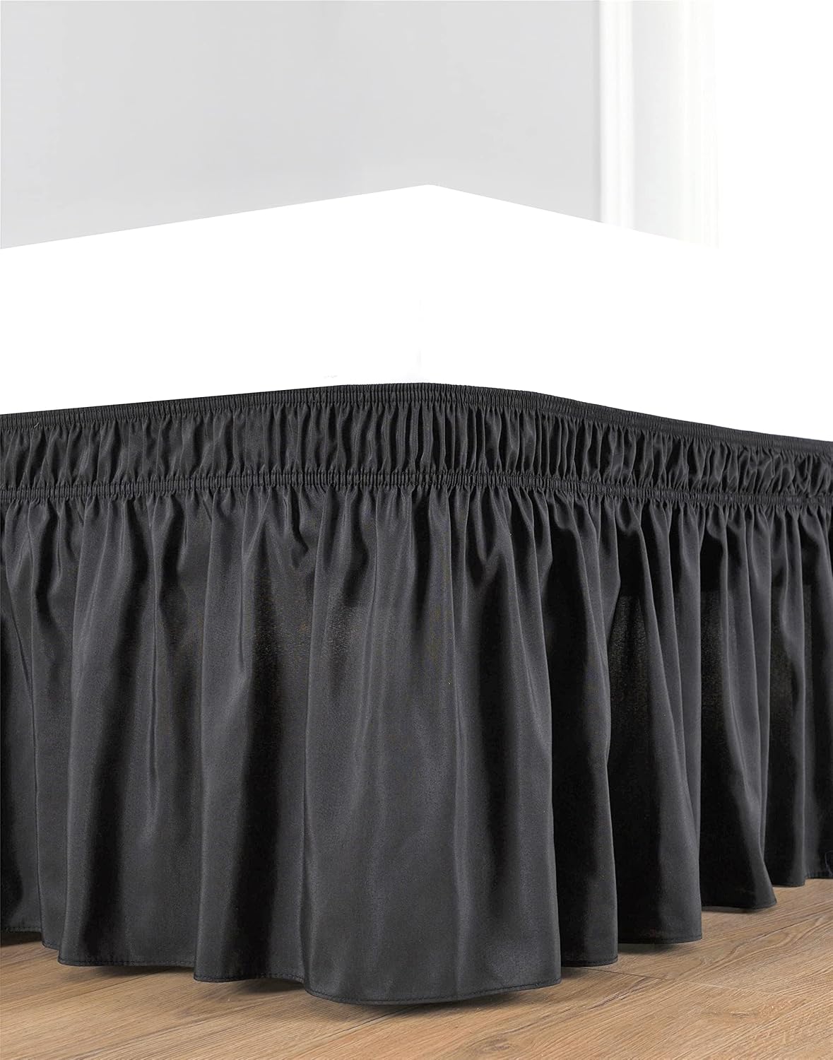 Biscaynebay Wrap Around Bed Skirts for Full & Full XL Beds with Extra Long Drop of 25", Black Adjustable Elastic Dust Ruffles Easy Fit Wrinkle Resistant Silky Luxurious Fabric Machine Washable