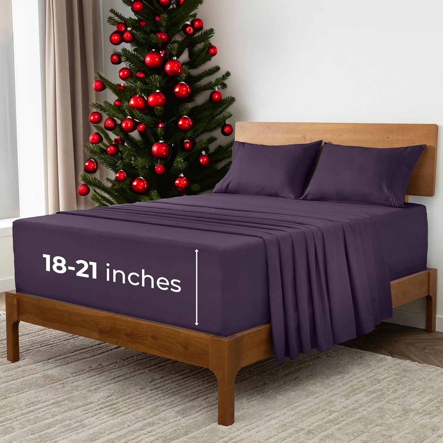 Mellanni Extra Deep King Sheets - 4 PC Iconic Collection Bedding - Hotel Luxury, Ultra Soft, Cooling Bed Sheets - Wrinkle, Fade, Stain Resistant (King, Purple)
