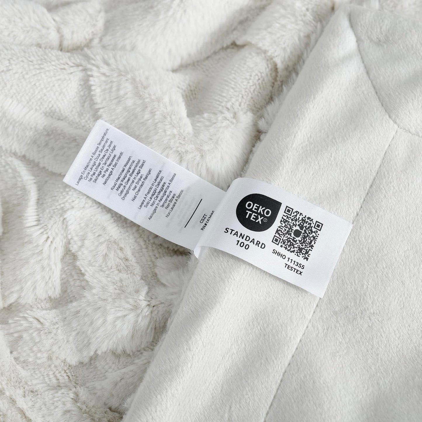 Cozy Bliss Faux Fur Throw Blanket for Couch, Jacquard Fuzzy Plush Soft Thick Winter Throw Blanket for Sofa Bed Living Room Bedroom, 90 * 90 Inches Beige