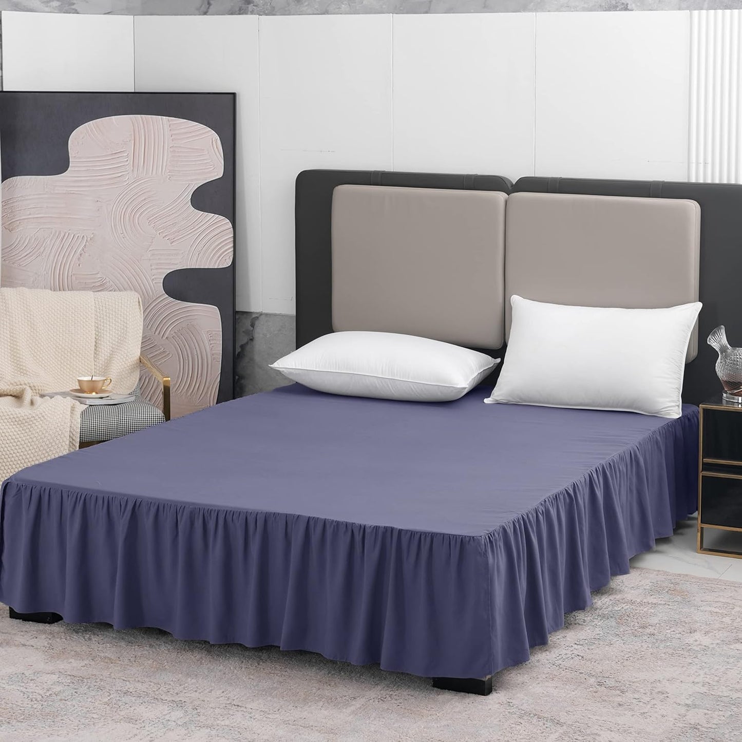 Bed Skirt Full Size Ruffled Bed Skirt with Split Corners, 14 Inch Drop Dust Ruffle Bed Skirts with Platform, Navy Blue