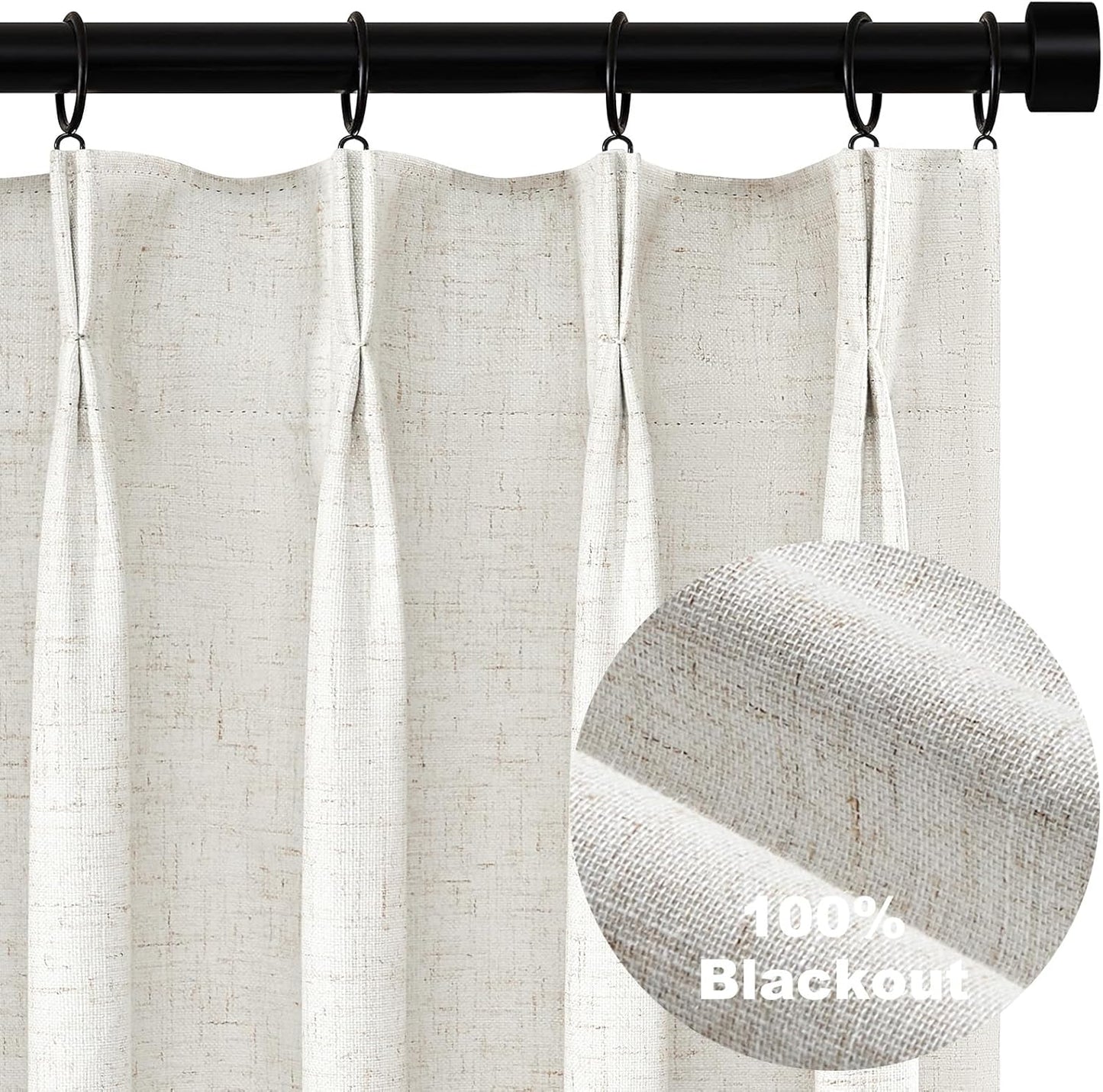 Topfinel Black Out Linen Curtains 54 Inch Long, Pinch Pleat Back Tab Pleated Country Room Darkening Uv Blocking Cute Short Curtains for Small Window Bedroom Nursery Cafe with Clips, Ivory Off White