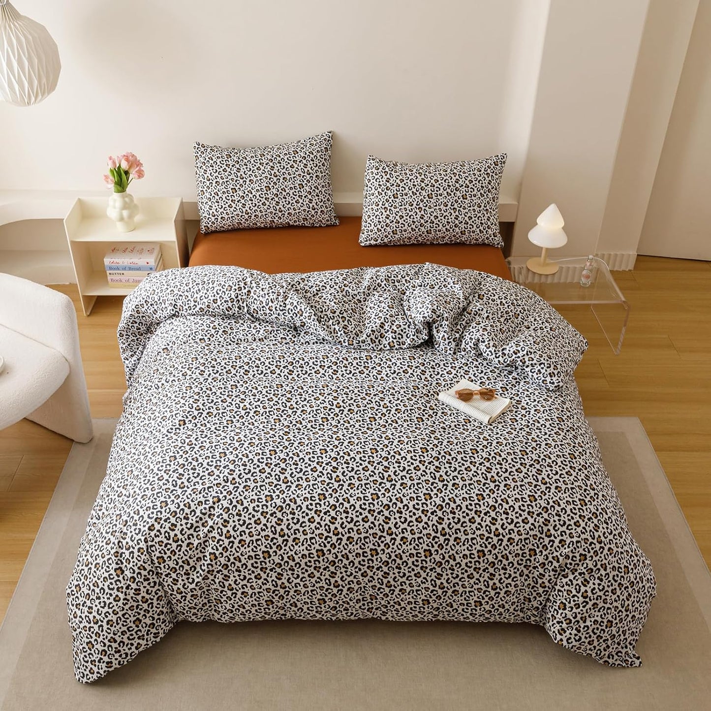 Cottonight Leopard Comforter Set Queen Animal Cheetah Print Bedding Set 3 Pieces Leopard Print Comforter Fluffy Soft Bedding Set Women Men Queen Comforter with 2 Pillowcases