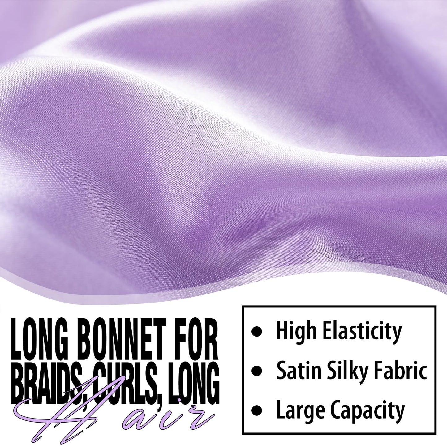 3Pcs Bonnets for Black Women Braid Bonnet, Large Long Satin Bonnet for Braids, Black Women Satin Silk Bonnet with Stretchy Tie Band Sleep Bonnet Cap for Long Curly Hair (Black&Silver Pattern&Purple)