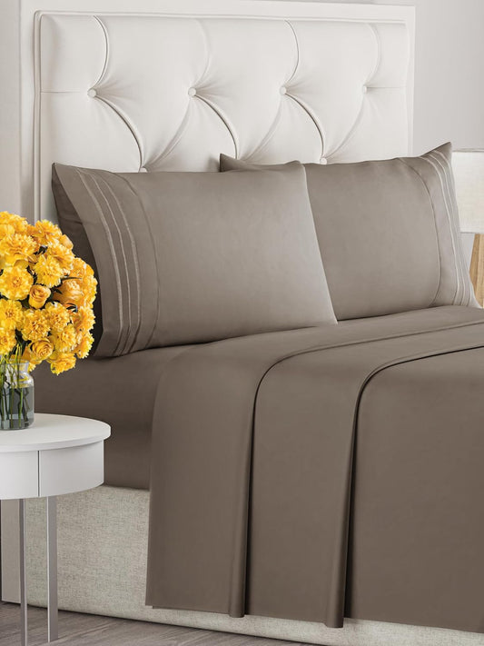 Full Size 4 Piece Sheet Set - Extra Soft, Breathable & Cooling Sheets - Hotel Luxury Durable Bed Sheets for Women & Men - Deep Pockets, Easy-Fit & Wrinkle-Free Sheets - Dark Taupe Oeko-Tex Bed Sheets