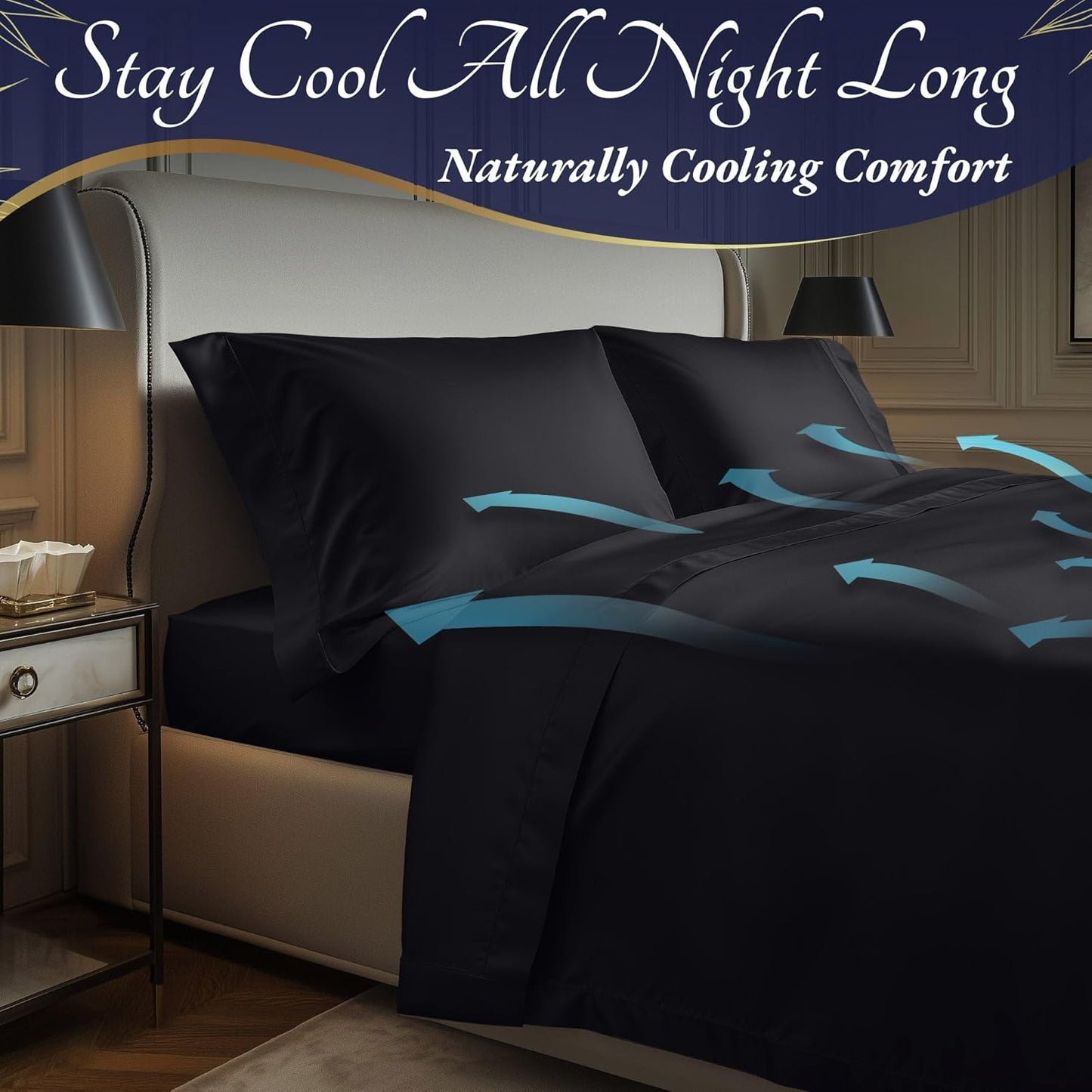DECOLURE 100% Viscose Derived from Bamboo Sheets Cal King Size 4pcs - Ultra Soft & Luxuriously Cooling, 17" Deep Pocket, Double Stitching, Perfect for Hot Sleepers - King Bed Sheets (Charcoal)