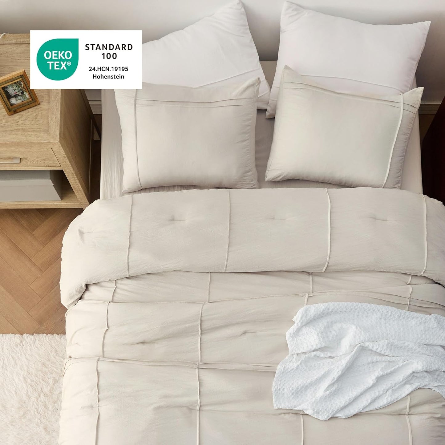 Bedsure California King Comforter Set - 4 Pieces Grid Pleat Bed Set, Beige Boho Bedding for All Season, 1 Soft Comforter, 2 Pillowcases, 1 Decorative Pillow