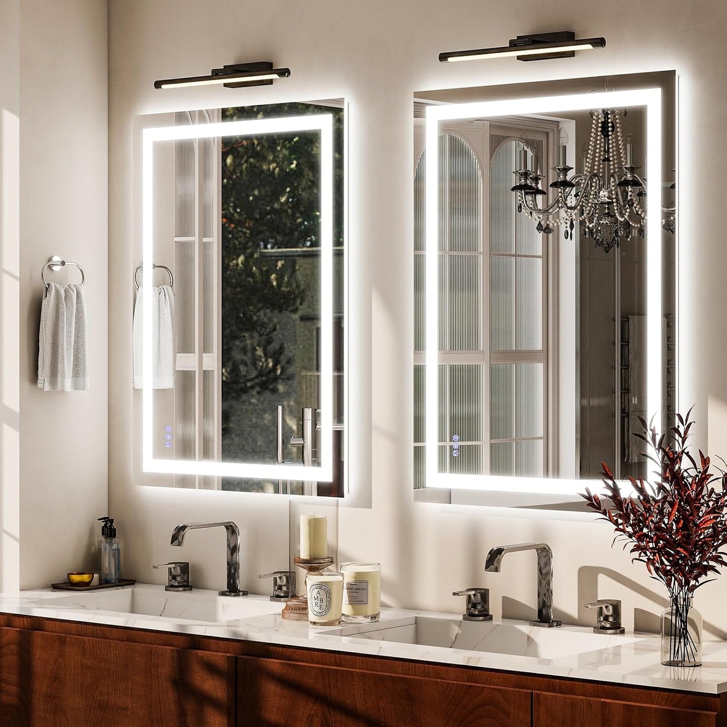 VooBang LED Bathroom Mirror 26 x 38 inches - 3 Adjustable Lighting Modes Lighted Smart Bathroom Vanity Mirror, Anti-Fog, Memory Function, Tempered Glass, Wall Mounted Horizontally Vertically