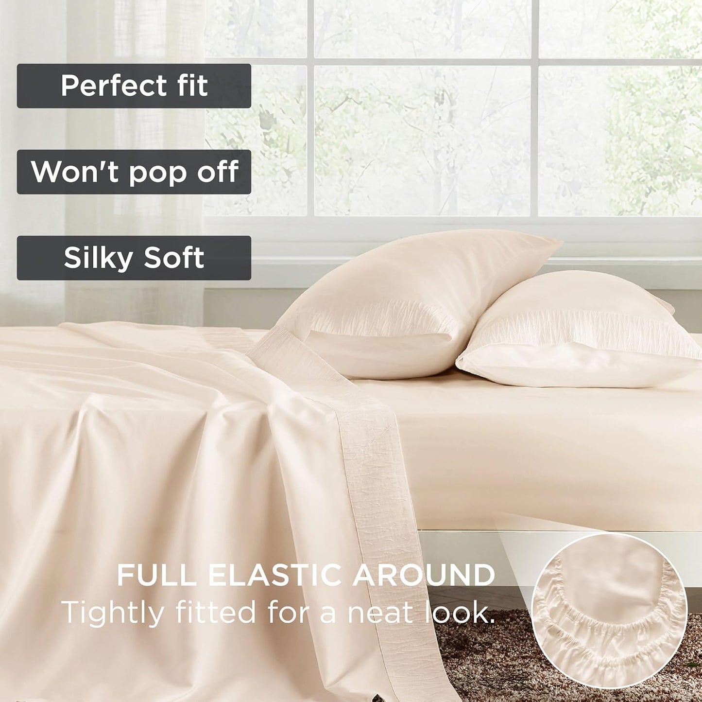 Bedsure Queen Sheet Set - 4 Pieces Soft Queen Size Sheets - Breathable & Cooling - Hotel Luxury - Easy Care Polyester Microfiber Bedding for Women, Men, Light Beige