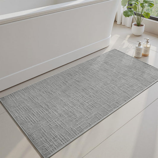 AMOAMI Bath Mat Non Slip Super Absorbent Quick Dry Bath Mats for Bathroom Floor Rubber Backing Washable Bathroom Rugs Modern Woven Jacquard Mat, Beside Tub Bath Rugs, 2'x4', LightGrey