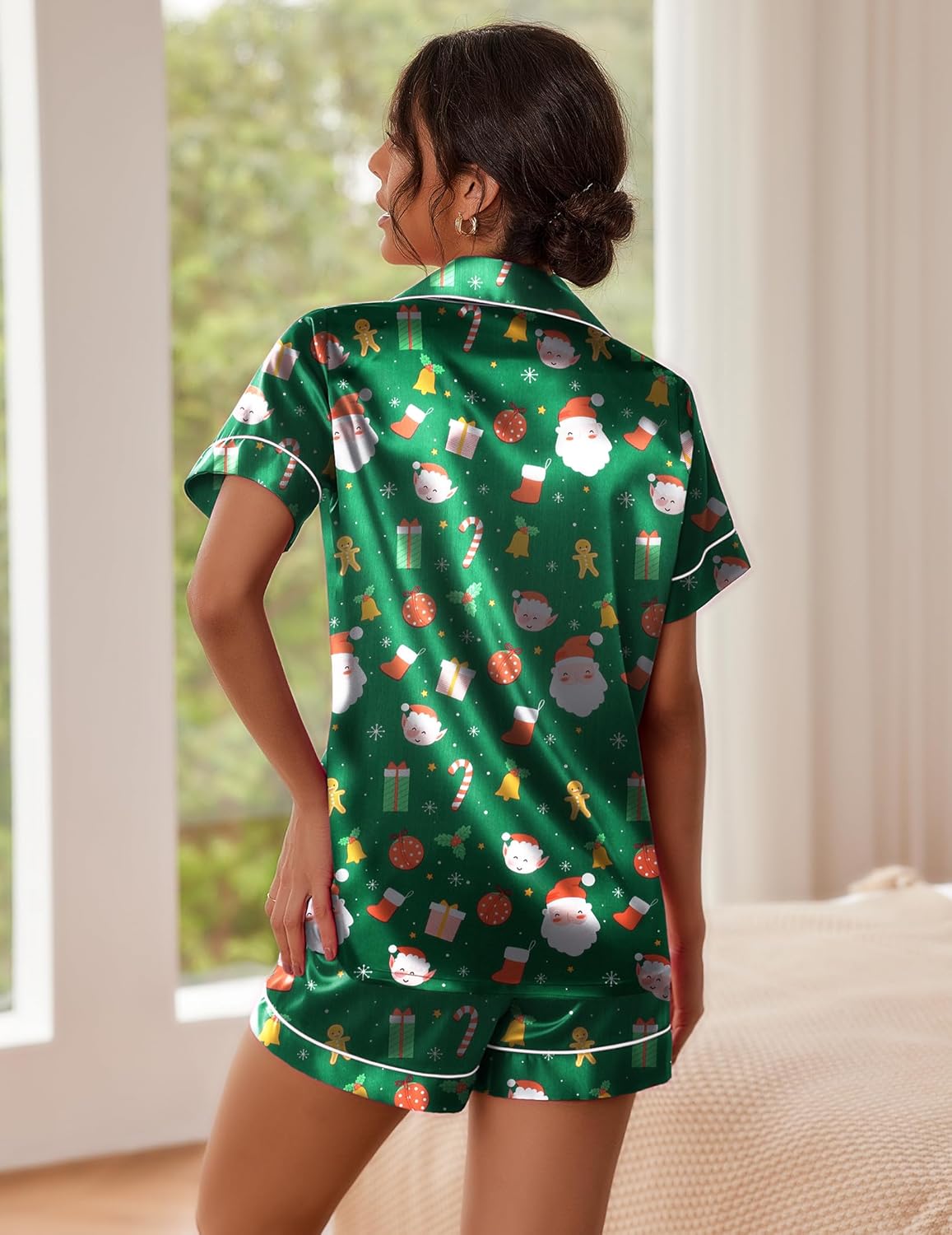 Ekouaer Pajamas for Women Set Silk Satin Pjs Shorts Sleepwear 2 Piece Loungewear S-XXL
