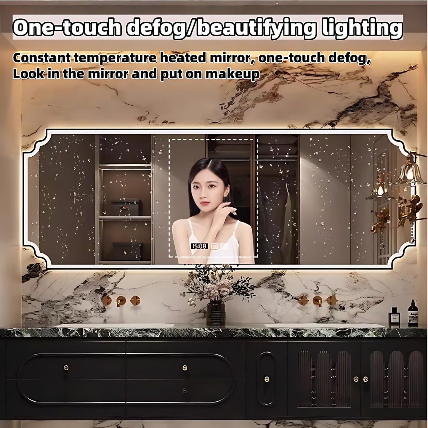 Bathroom Vanity with Sink - Luxurious Bathroom Sink Cabinet, Floating Vanity with Smart Defog Mirror and Solid Wood Multifunctional Cabinet, Complete Accessories (Brown, 64")