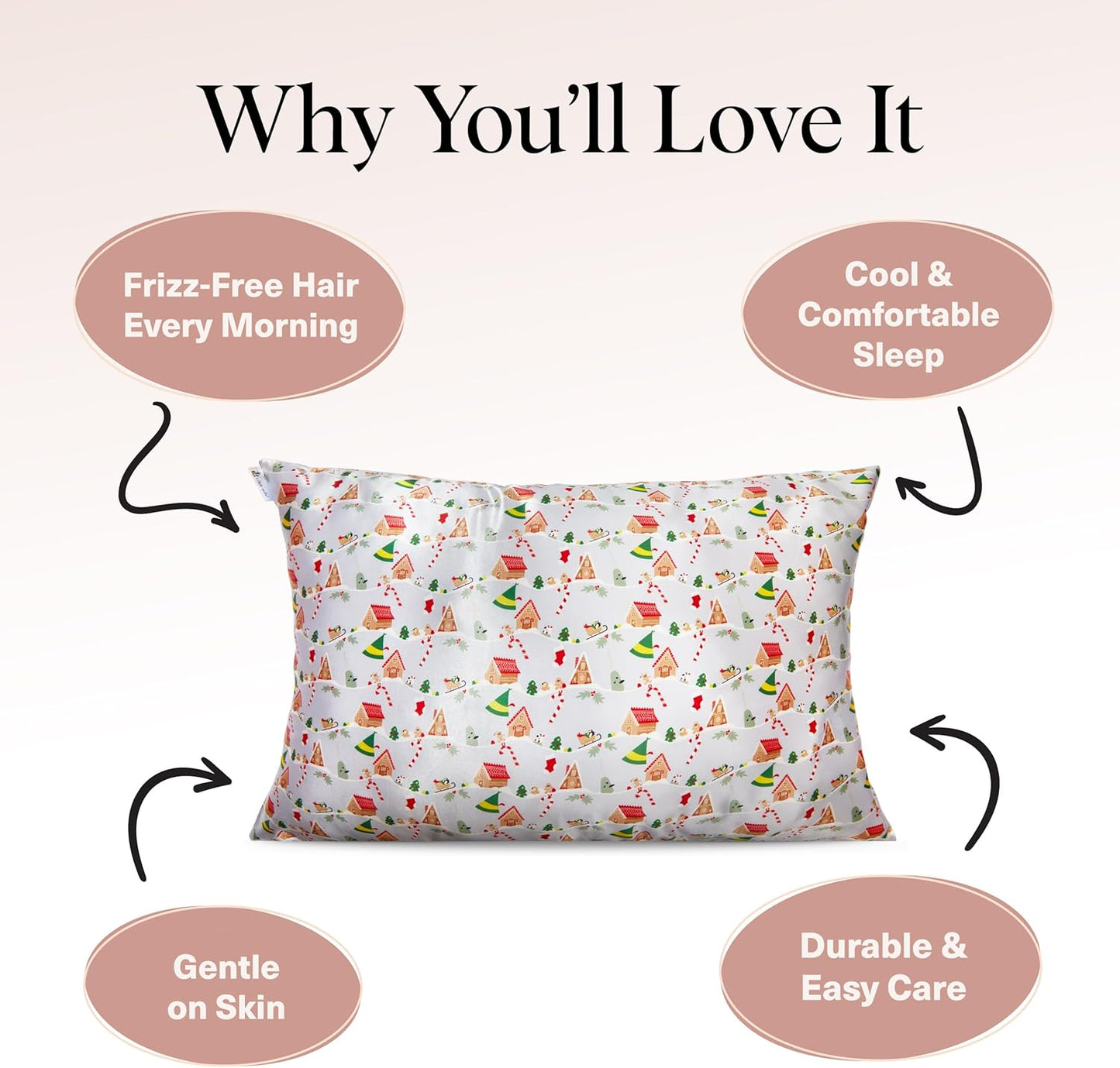 Kitsch x Elf Periwinkle Christmas Satin Pillowcase with Zipper for Hair & Skin, Softer Than Silk Pillow Cases Queen, Wrinkle-Free, Smooth and Cooling Satin Pillow Covers, Queen/Standard Size (19x26)