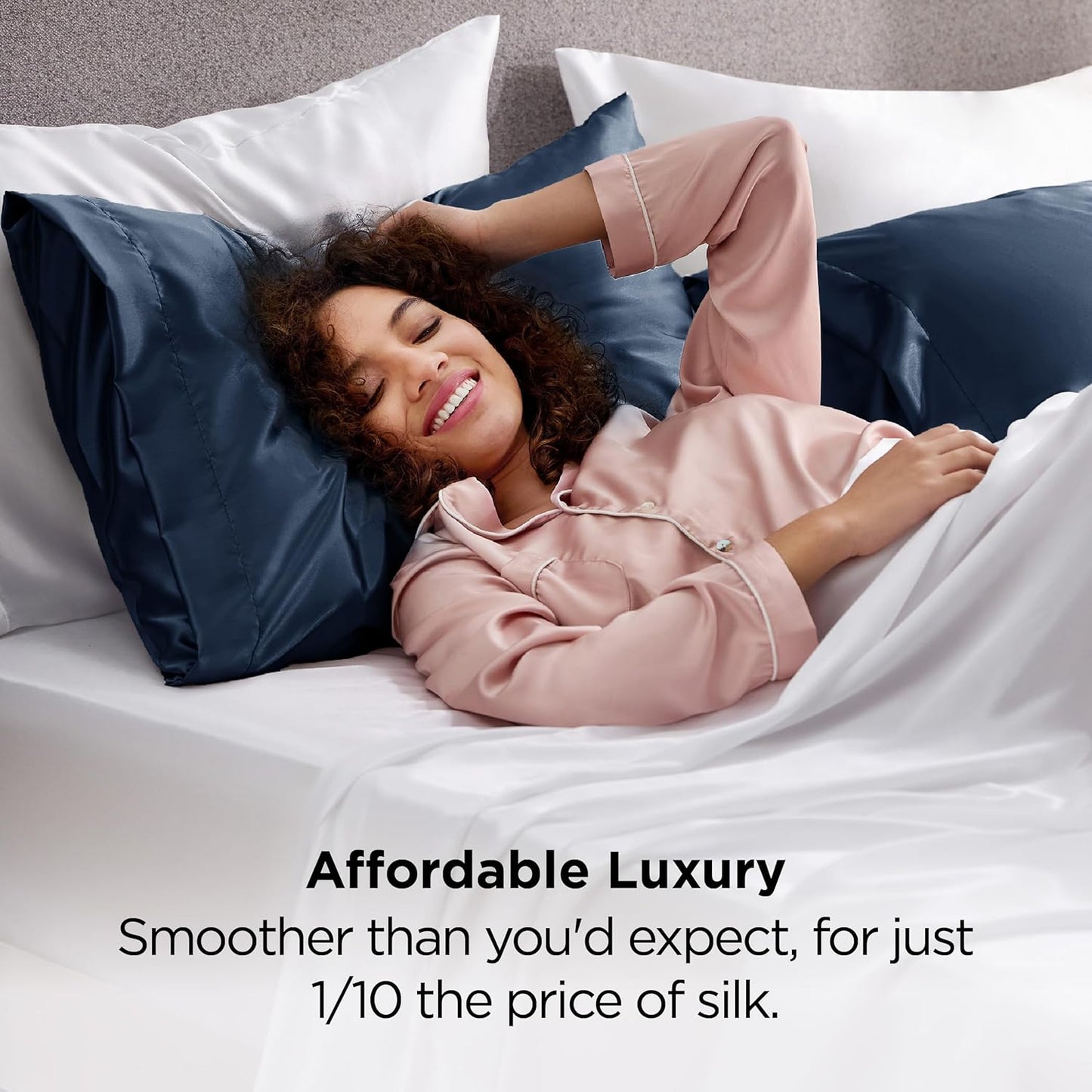 Bedsure King Size Satin Pillowcase Set of 2 - Blue Silky Pillow Cases for Hair and Skin with Envelope Closure, Similar to Silk Pillow Cases, Gifts for Women Men, 20x36 Inches, 2pcs