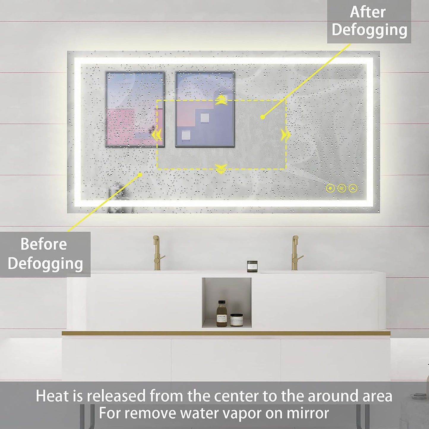 Wall-Mounted LED Square Bathroom Mirror, Makeup Mirror (36 inches x 24 inches,) 3 Color Stepless Dimmable Memory Bathroom Vanity Mirror with Lights CRI90+ 3000-6400K Smart Mirror with Touch