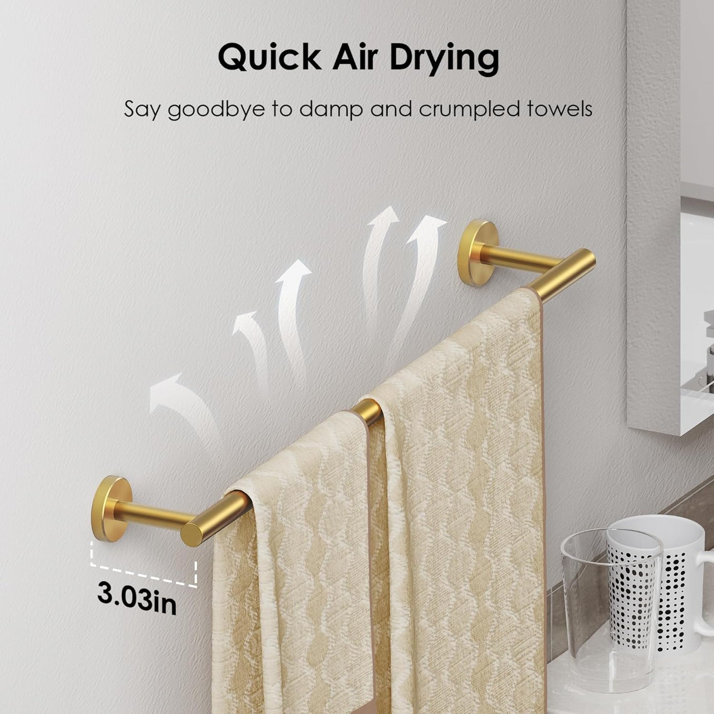 FORIOUS Bathroom Hardware Accessories Set, SUS304 Stainless Steel 24 Inch Towel Bar Set, Modern Towel Racks Holder for Bathroom Wall Mounted, 4 Pieces, Brushed Gold
