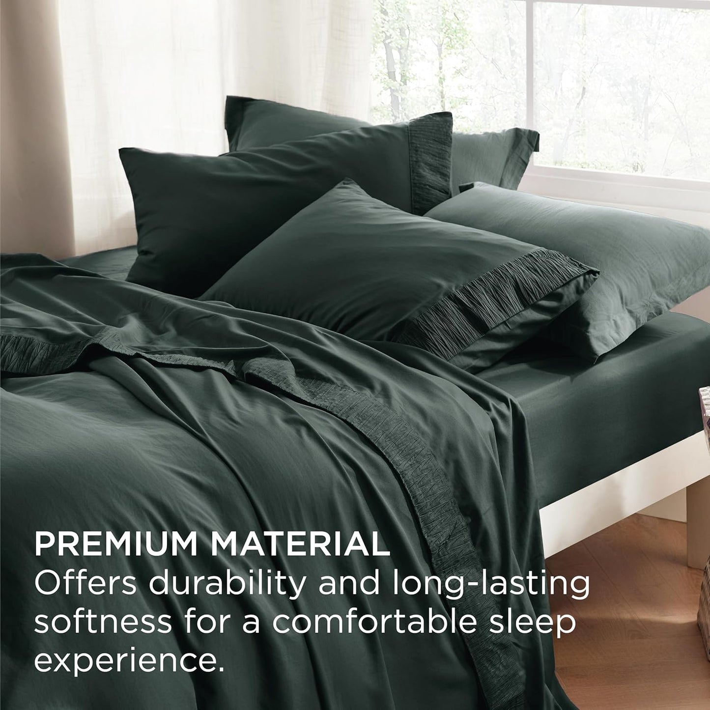 Bedsure Queen Sheet Set - 4 Pieces Soft Queen Size Sheets - Breathable & Cooling - Hotel Luxury - Easy Care Polyester Microfiber Bedding for Women, Men, Forest Green