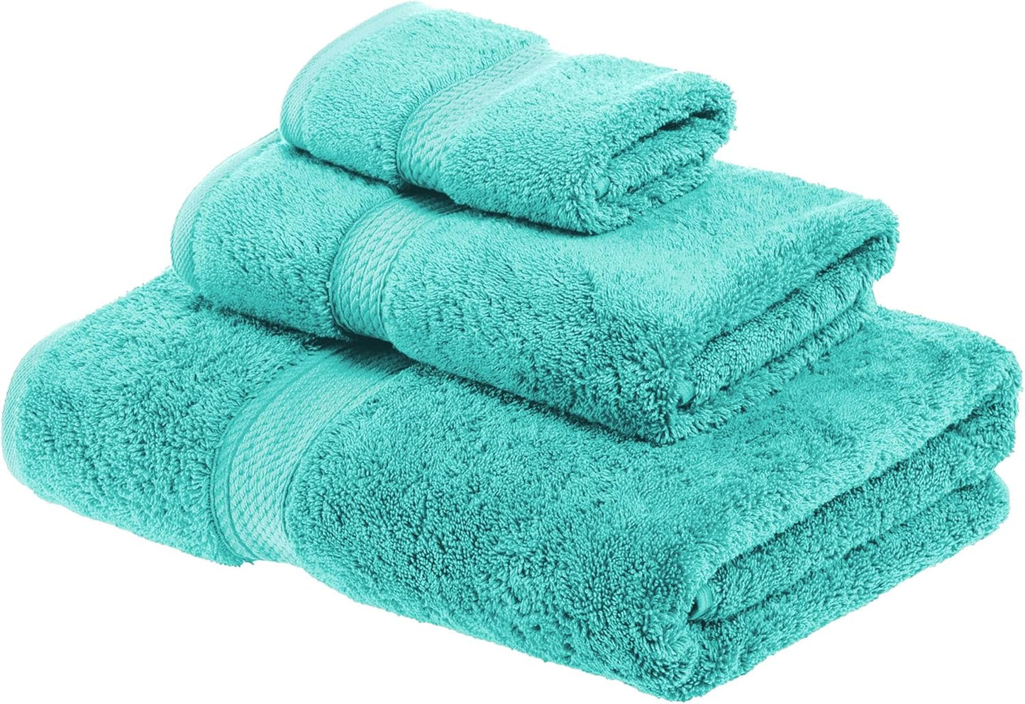 Superior Egyptian Cotton Pile 3 Piece Towel Set, Includes 1 Bath, 1 Hand, 1 Face Towel/Washcloth, Ultra Soft Luxury Towels, Thick Plush Essentials, Guest Bath, Spa, Hotel Bathroom, Turquoise