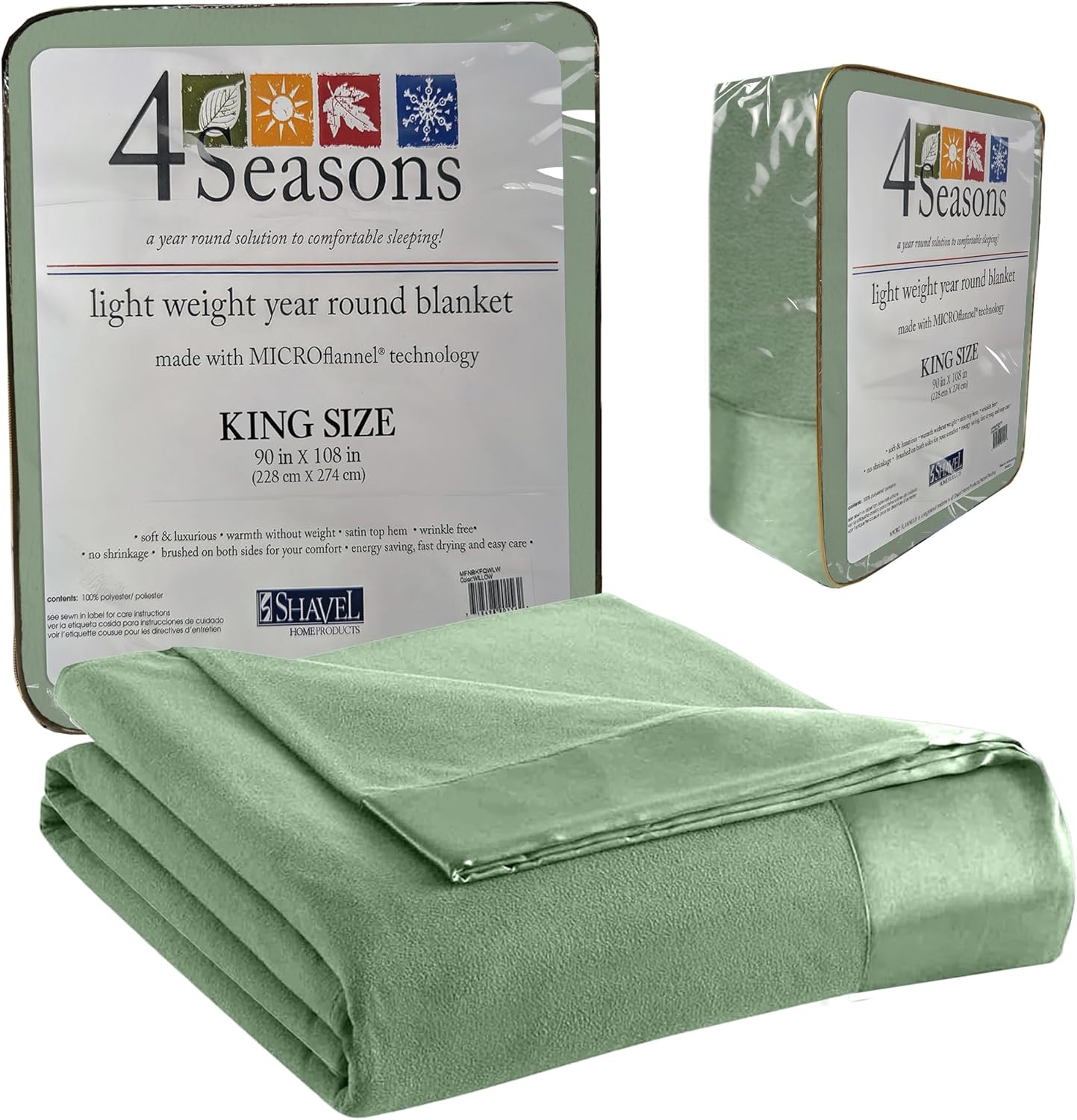 Thermee Micro Flannel King Size Blankets, Lightweight All Seasons Cozy Blanket, Throw Blankets for Home and Living Room, Comfy & Soft Blanket for Couch, Machine Wash, No Pilling - Clover