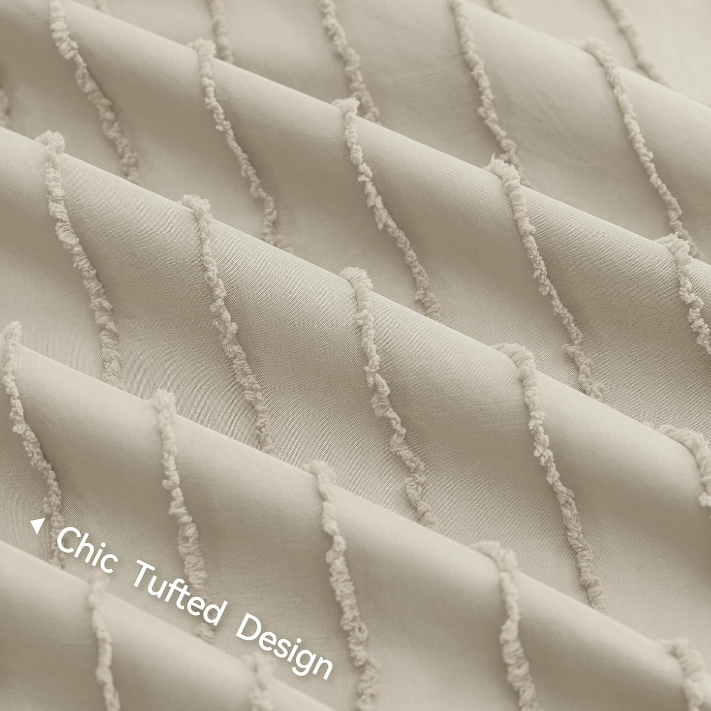 JELLYMONI Duvet Cover Queen Size Light Khaki - 3PCS Boho Striped Duvet Cover Set Polyester Tufted Bohemian Textured Comforter Cover 90×90in with Corner Ties & Zipper and 2 Pillowcases