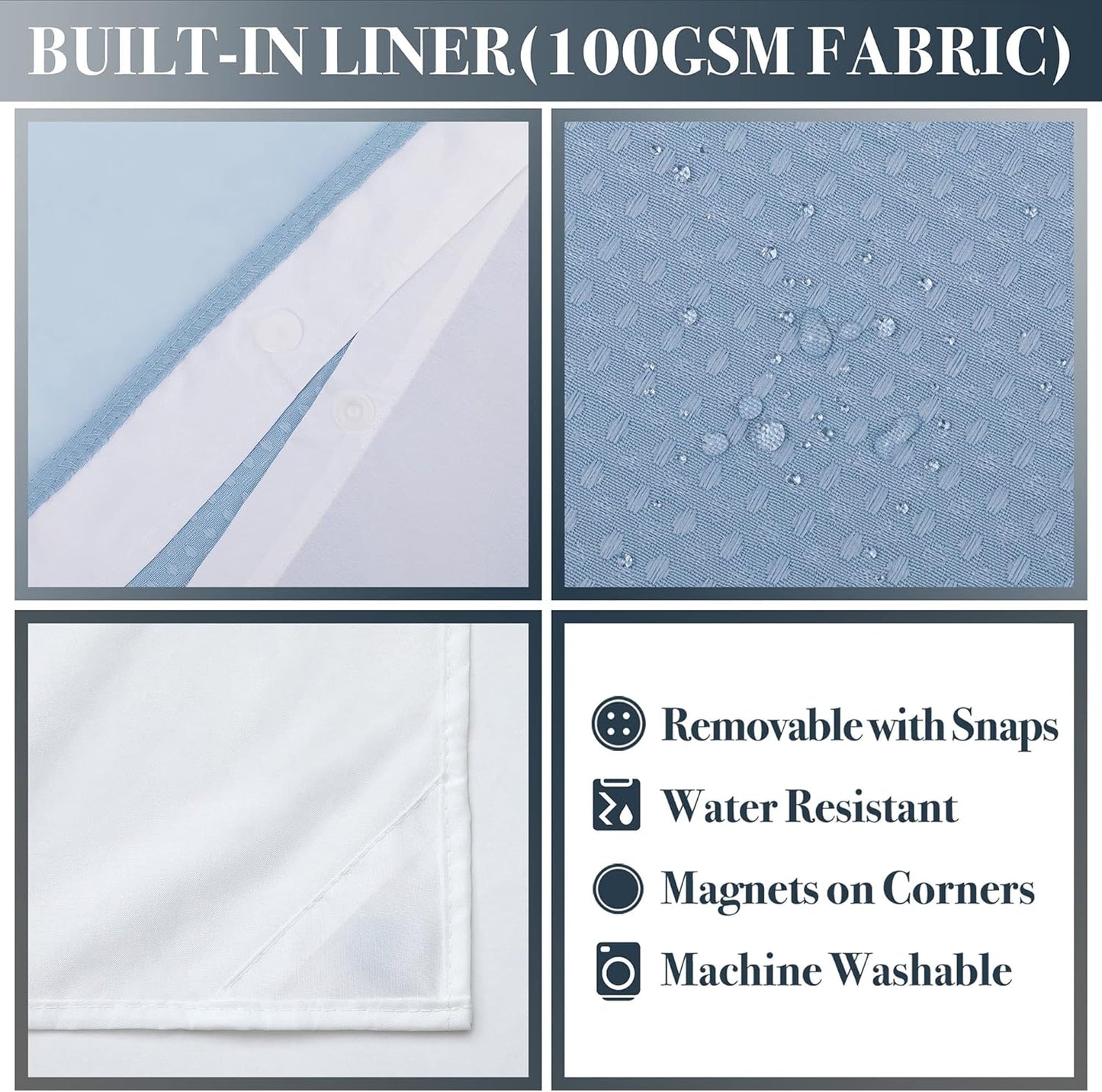 N&Y HOME Waffle Weave Shower Curtain with Snap-in Fabric Liner & Hooks Set - Hotel Style, Waterproof & Washable, Heavyweight Fabric & Mesh Top Window - 71x72, Blue