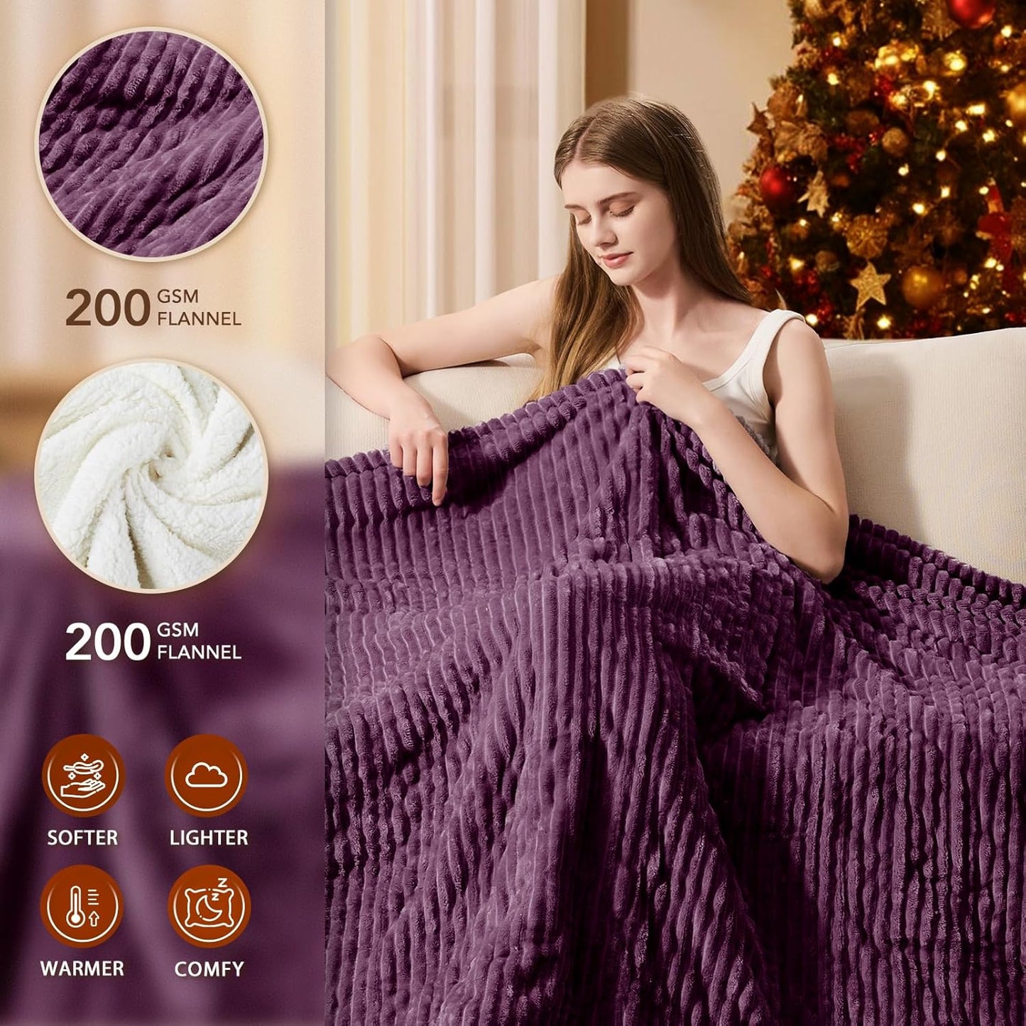 Homemate Electric Heated Blanket Queen Size - 84"x90" Heating Blanket Queen Size Dual Control 1/2/4/6/8 Hours Auto-Off 10 Heat Level Over-Heat Protection Soft Flannel Sherpa ETL Certification