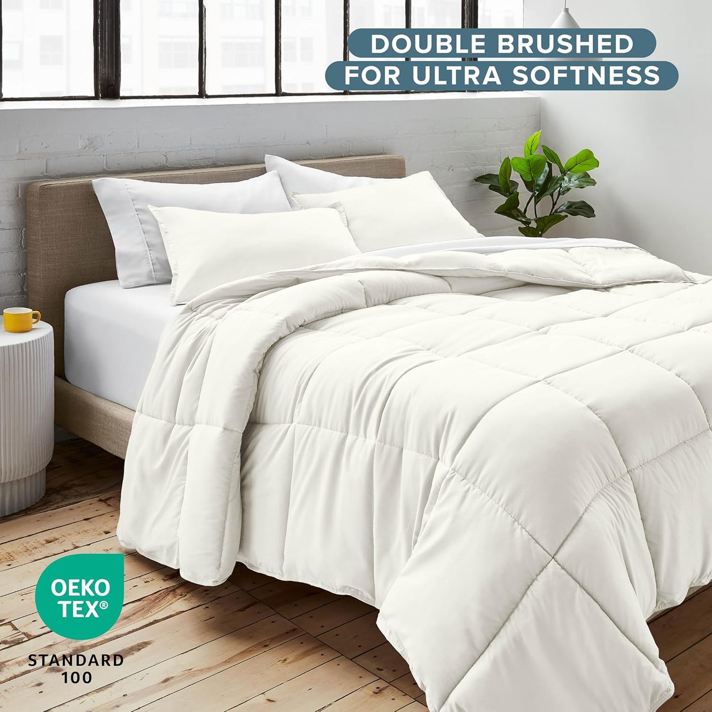 Bare Home Comforter Set - King Size - Ultra-Soft - Goose Down Alternative - Premium 1800 Series - All Season Warmth (King, Cream)