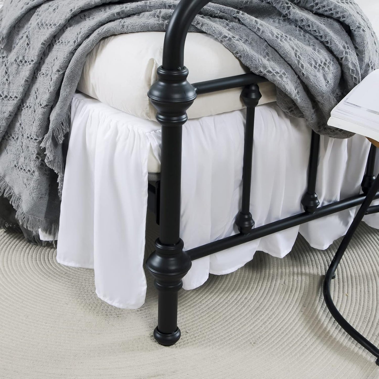 Bed Skirt King Size Ruffled Bed Skirts with Split Corners,14 Inch Drop Dust Ruffle Bed Skirt with Platform, White