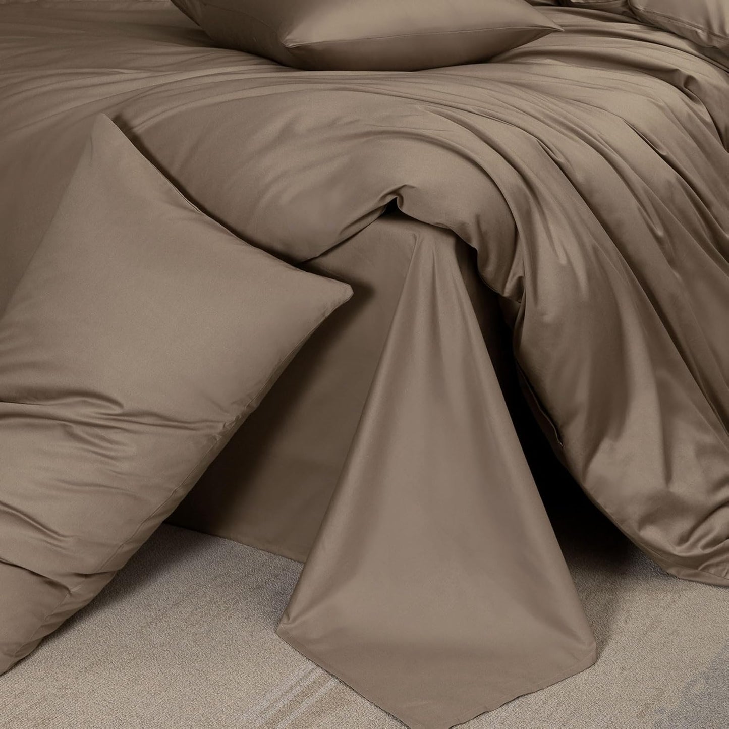 MooMee Duvet Cover Set 100% Extra Long Staple Cotton 600 Thread Count Silky Sateen Smooth Luxury Soft Breathable Durable Hotel Quality Bedding, 3 Pieces (Mocha Brown, Super Queen 90"x98")