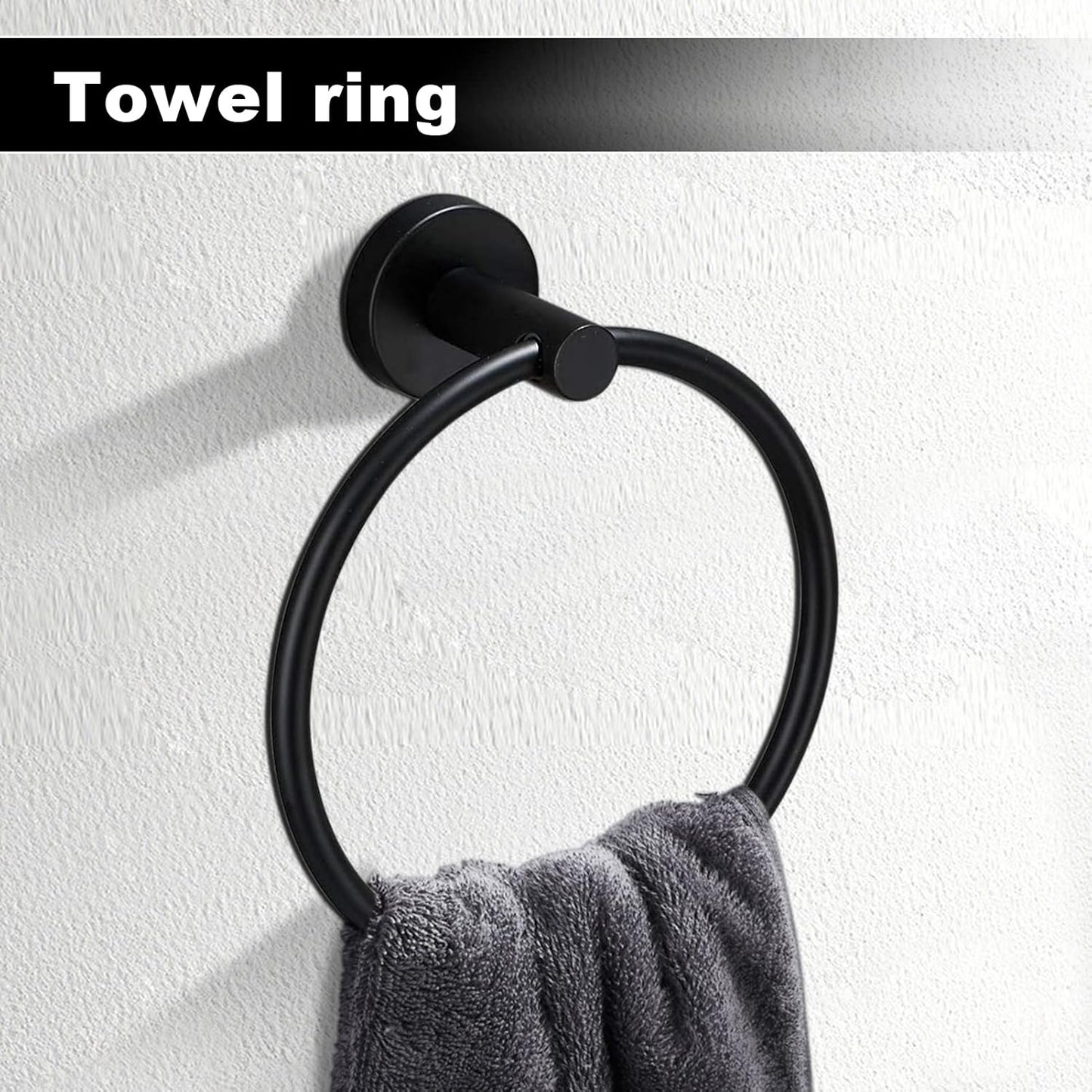 10Pcs Bath Towel Bar Set, Includes 23.6 & 16 Inch Towel Bars, Hooks, Rings & Toilet Paper Holder - Black