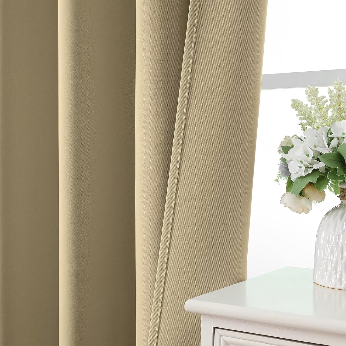 CUCRAF Beige Blackout Curtain 45 inch Length 2 Panels, Rod Pocket Room Darkening Drapes for Bedroom Living Room, Insulated Thermal Light Blocking Window Curtains (W52 x L45 Inch)