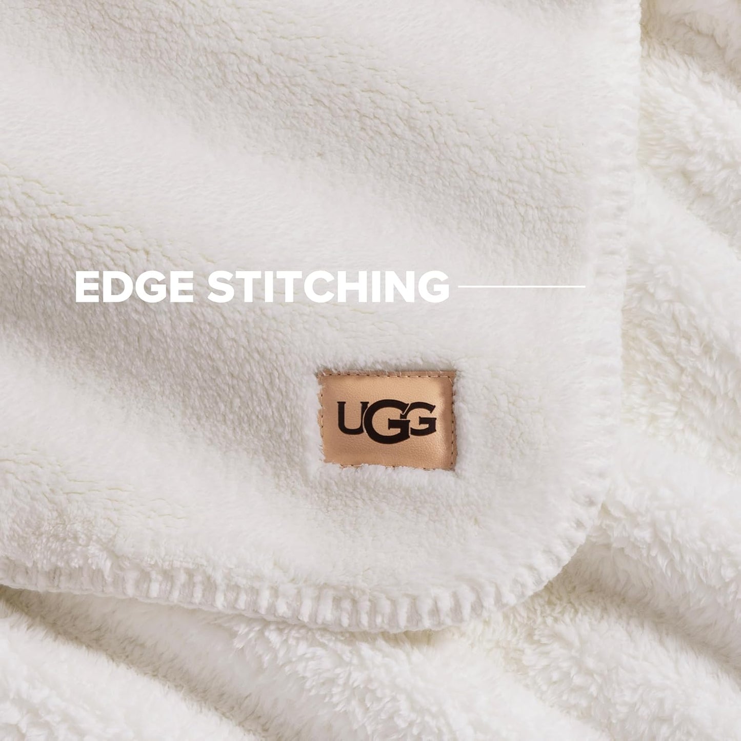 UGG Plush Twin Blanket, Soft Cozy Fleece Blanket for Bed, Luxury Fluffy Oversized Throw for Couch, Washable Hypoallergenic Cute Room Decor, 66" x 90", White Snow (Whitecap)
