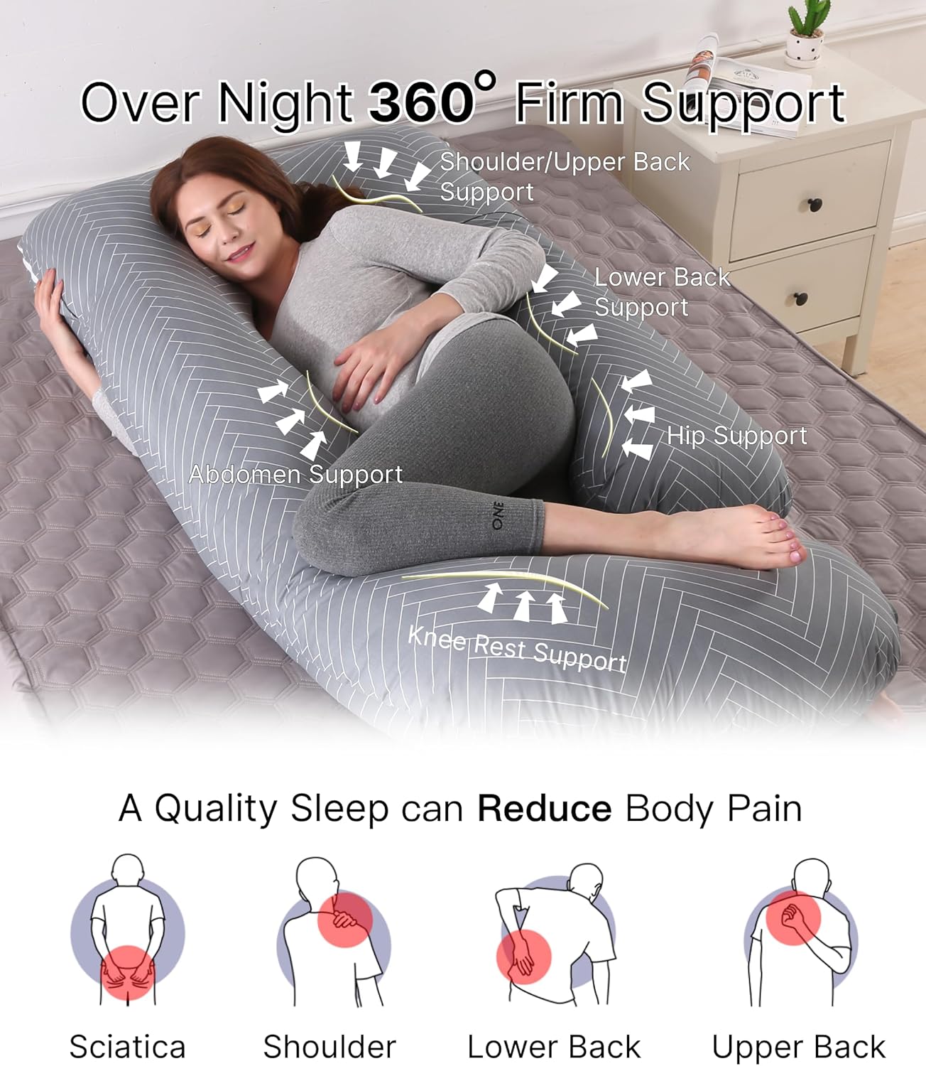 ALLOPERA Pregnancy Pillow, Full Body Maternity Pillow 57 inch, with Removable Washable Cover - Sleep Support for Legs, Back, Neck, Shoulder, HIPS, Belly for Pregnent Women, 100% Cotton