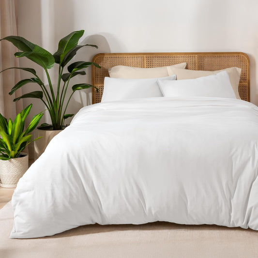 Bare Home 100% Organic Cotton Jersey Duvet Cover Set - Twin/Twin XL Size - Ultra Soft - 100% Cotton - 2pcs - Corner Ties - Button Closure - Bedding Duvet Cover & Pillow Shams (White)