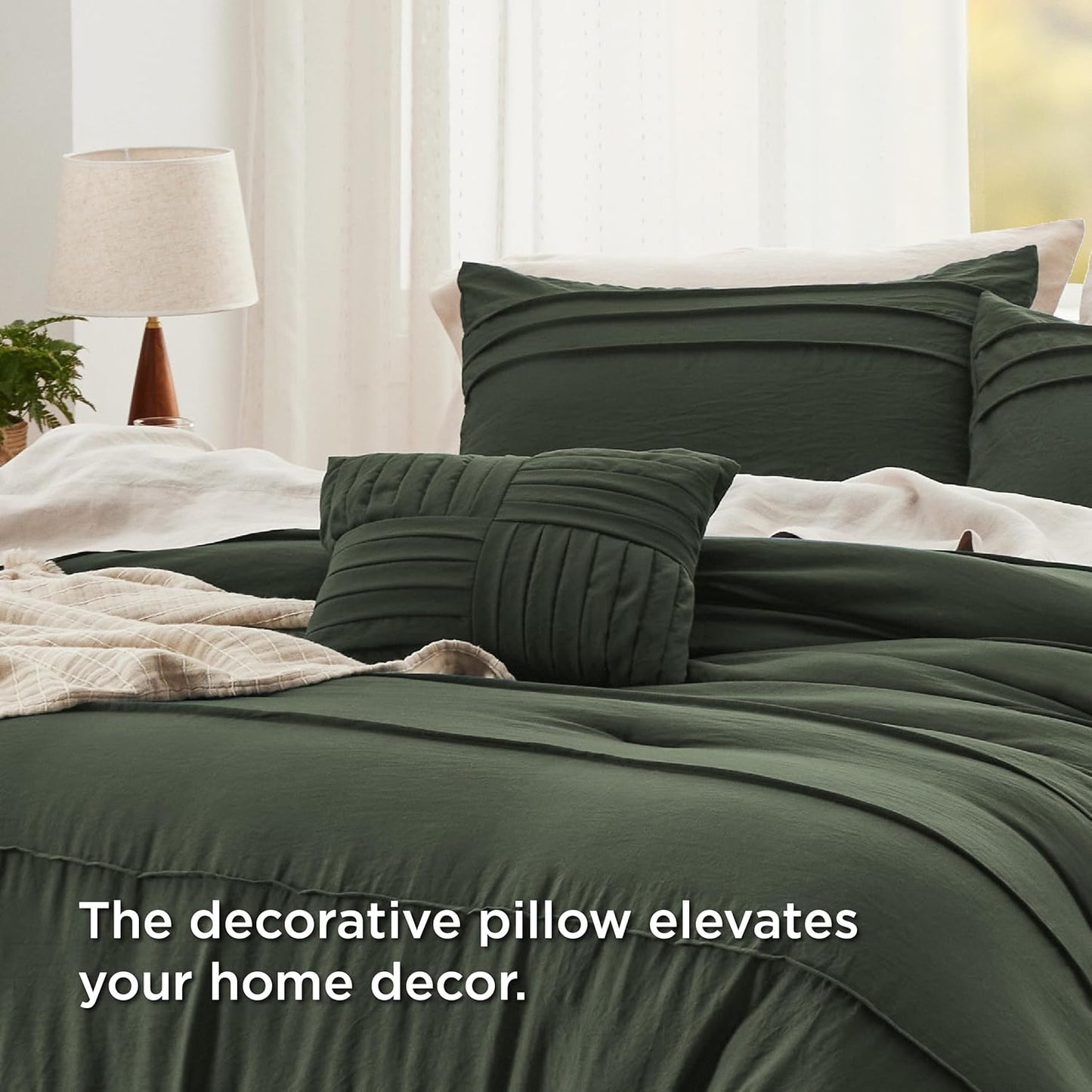 Bedsure Full Comforter Set - 4 Pieces Pinch Pleat Bed Set, Olive Green Boho Bedding for All Season, 1 Soft Comforter, 2 Pillowcases, 1 Decorative Pillow