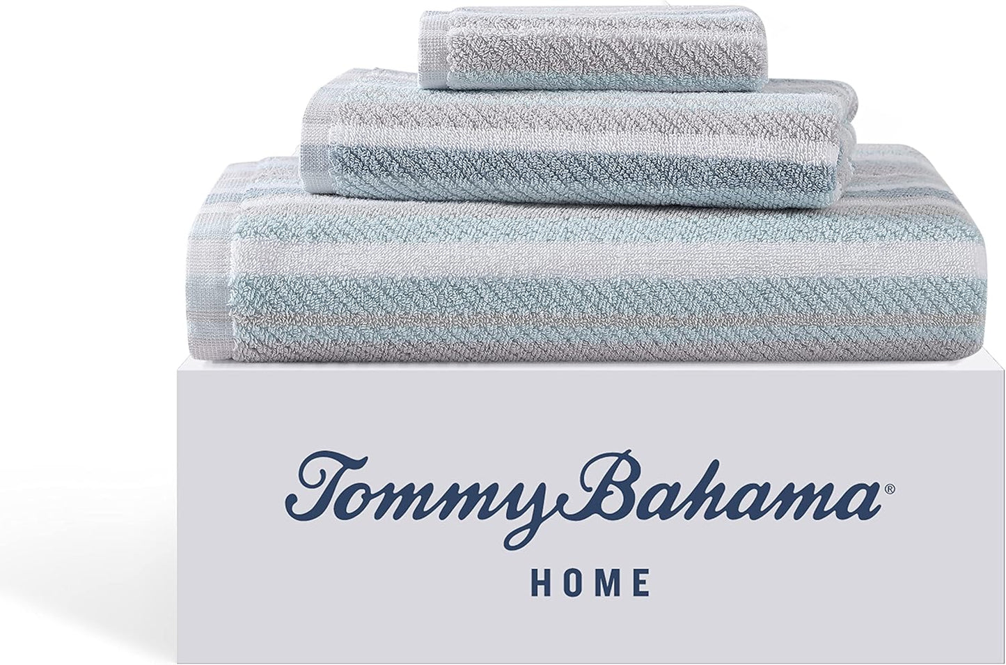 Tommy Bahama - Bath Towels, 100% Soft & Absorbent Yarn-Dyed Cotton with Twill Texture, Low Linting & Fade Resistant, Medium Weight Bathroom Towels (Ocean Bay Tranquil Blue, 3 Piece)
