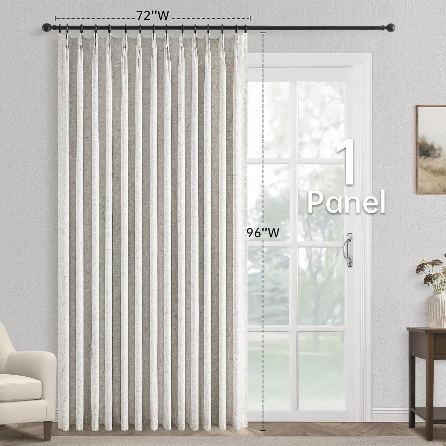Topfinel Extral Wide Curtains, Pinch Pleated 100% Blackout Linen Drapery Panels with Hooks, Pinch Pleat Drapes for Patio Sliding Door Large Window Living Room Track, 72" Wx96 L 1 Panel