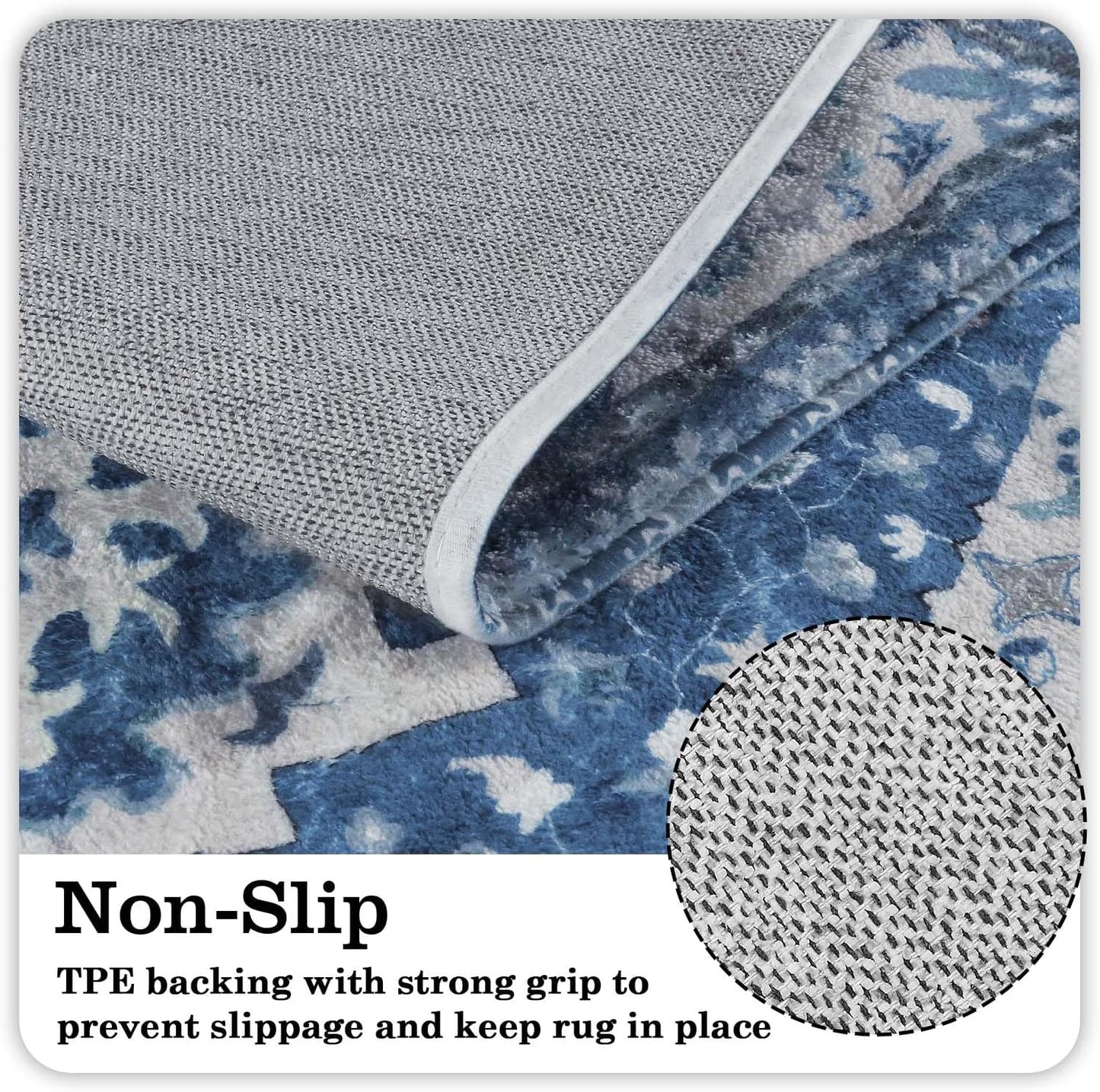 Uphome Boho Bathroom Rugs Blue Vintage Non-Slip Bath Rug Oriental Soft Machine Washable Bathroom Mat Cute Tribal Floral Bath Mats for Bathroom Decor for Sink Shower Toilet, 20x31 inch