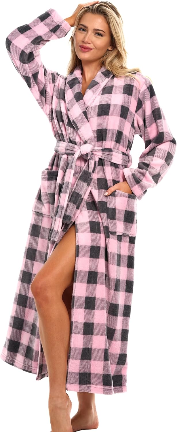 Alexander Del Rossa Plush Robe for Women, Long Fleece Winter Bath Robe, Plus Size
