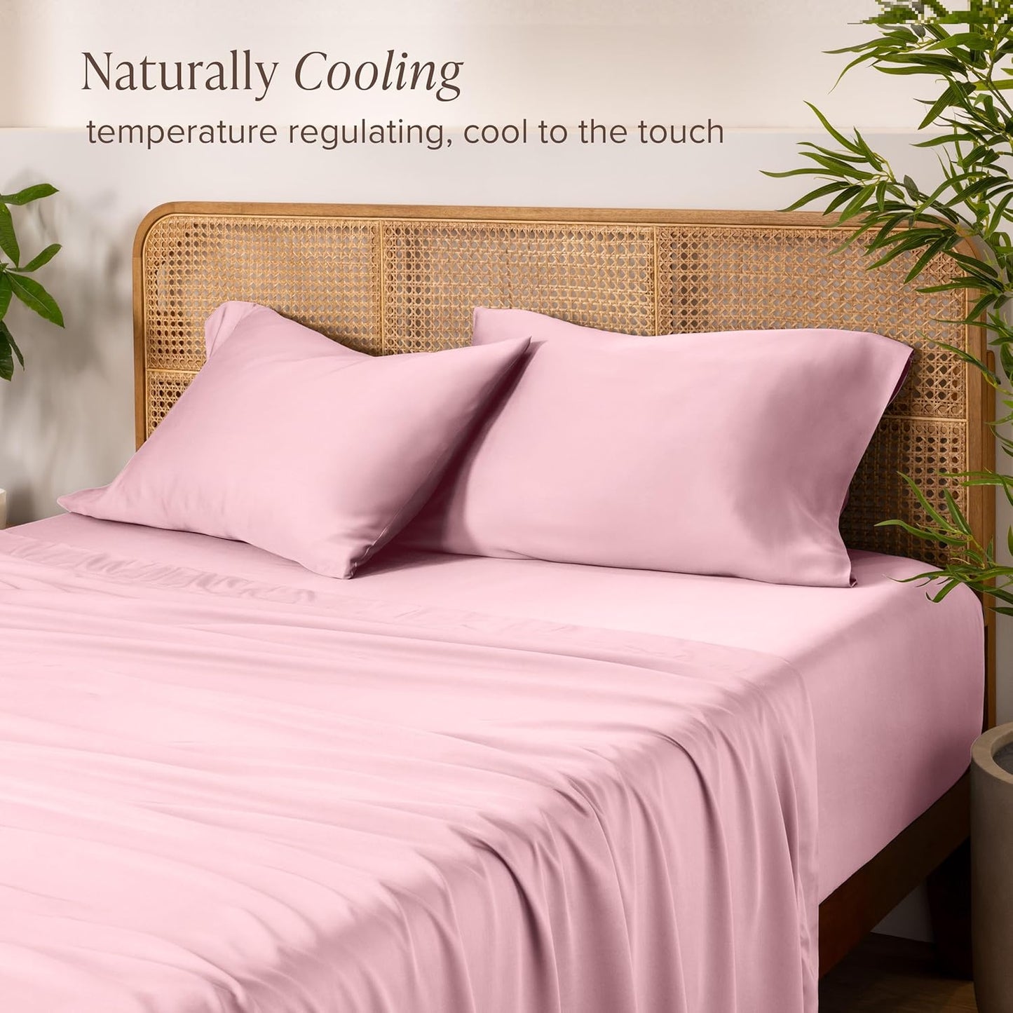 Bare Home 100% Rayon Made from Bamboo King Sheet Set - 4 Piece Bedding Set - Deep Pockets - Breathable - Easy Fit - Bedding Sheets & Pillowcases (King, Light Pink)