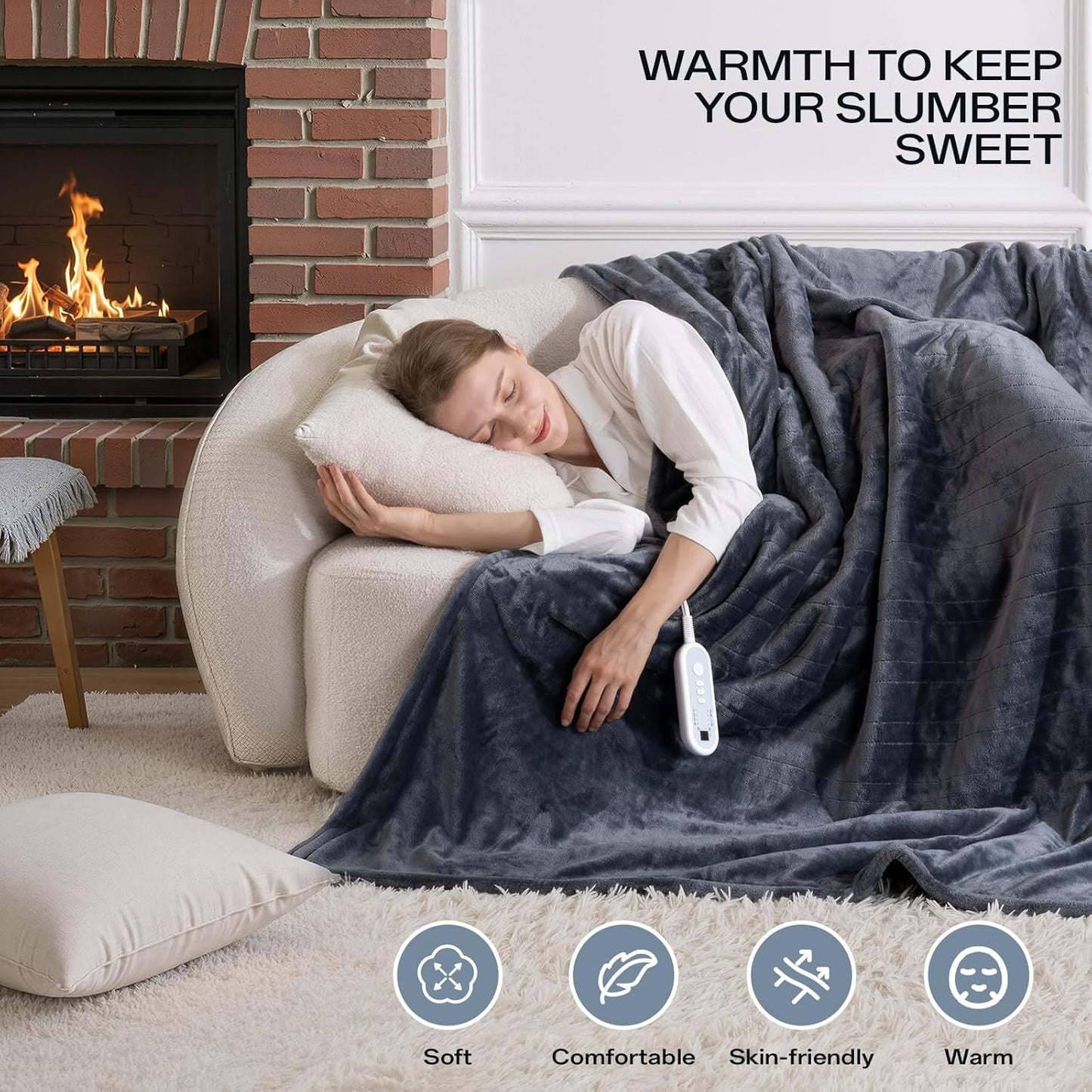 Heated Blanket Throw, Electric Blanket Soft Sherpa Flannel, 8 Hours Auto Shut-off & 8 Fast Heating Levels, Machine Washable ETL Certified, Heating Blanket for Bed & Sofa (50x60 inches, Gray)