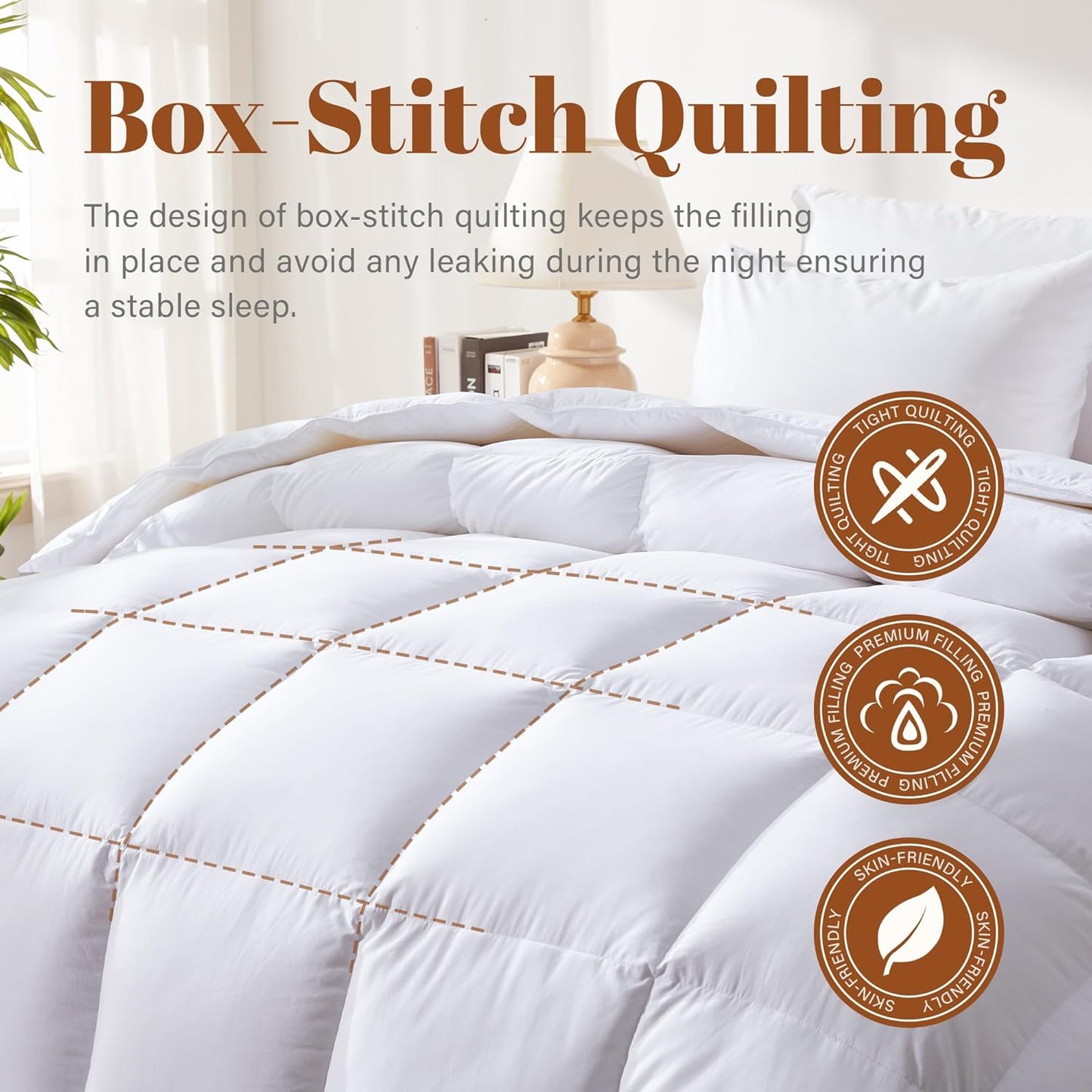 Cosybay Heavyweight Queen Size Feather Down Fiber Comforter - White Thicker Winter Duvet Insert, Ultra Soft 100% Cotton Cover, Luxury Hotel Bedding with Corner Tabs, 90"x90"