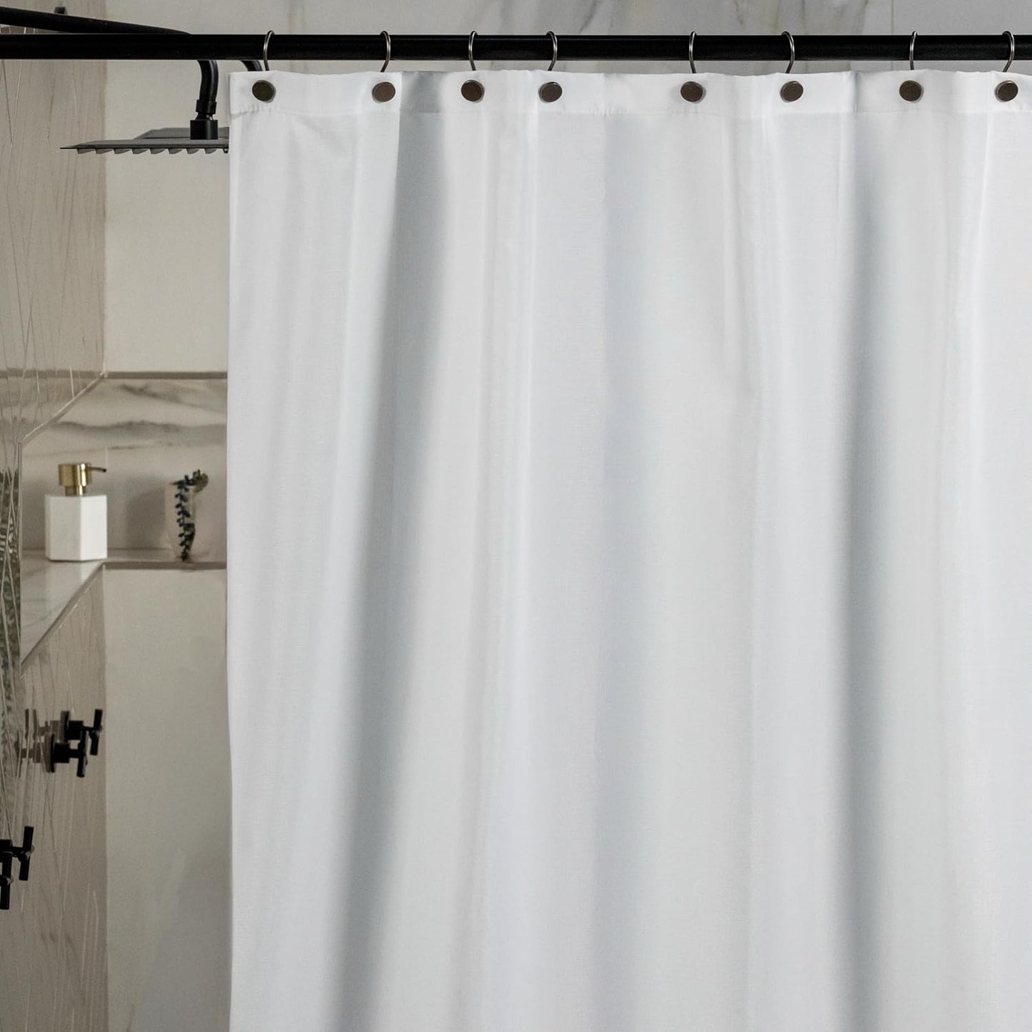 23 THREADS Fabric Shower Curtain for Bathroom, Water Resistant, Made from Sustainable Yarns, White, Textured Weave