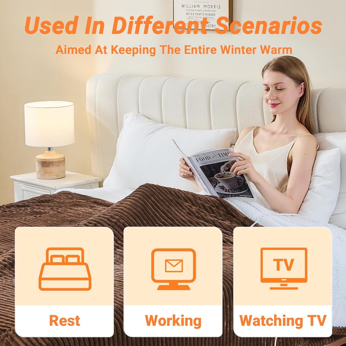 Heated Blanket Electric Full, Soft Flannel Heating Blanket with 8 Hours Auto Off 10 Fast Heating Levels Machine Washable Sherpa Heated Blanket with Overheating Protection