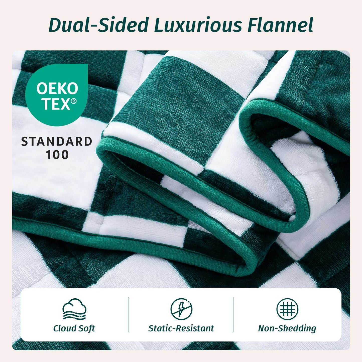Wemore Flannel Fleece Weighted Blanket for Adult Queen Size 15 lbs, Dual Sided Luxurious Checkerboard Grid Heavy Blankets, Ultra Soft Throw Blanket, Plaid Green, 60 x 80 inches