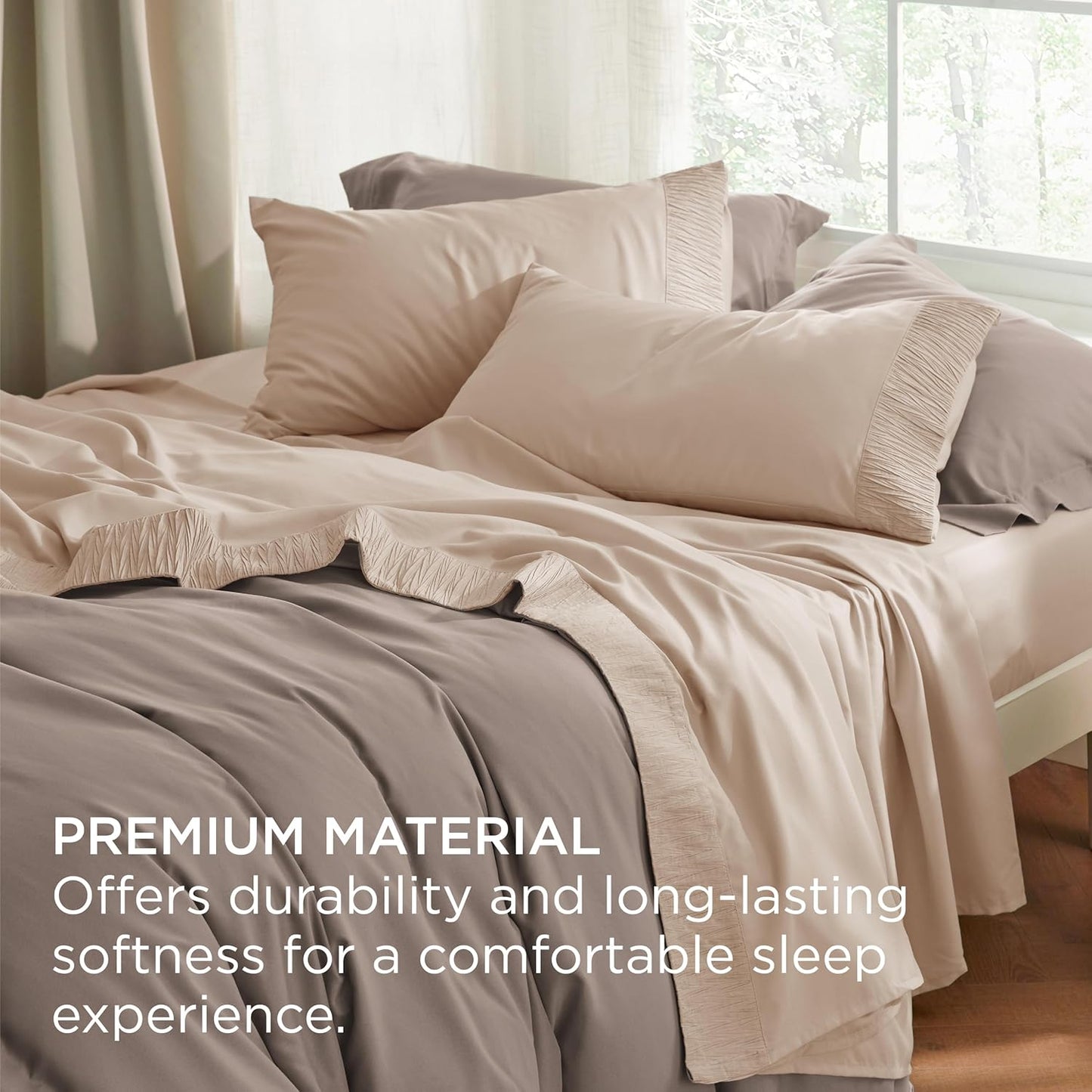 Bedsure King Size Sheets Set - 4 Pieces Soft King Sheets - Breathable & Cooling - Hotel Luxury - Easy Care Polyester Microfiber Bedding for Women, Men, Beige