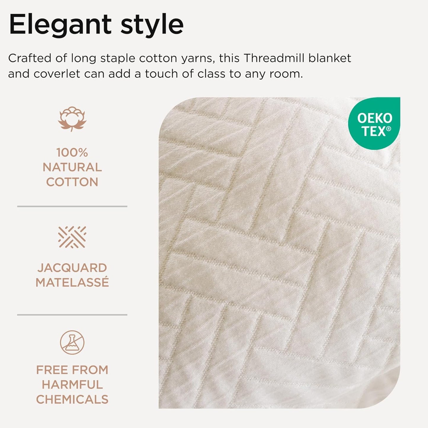 Threadmill Luxury Cotton Blankets for King Size Bed | All-Season Cozy 100% Cotton King Blanket | Criss Cross Jacquard Soft & Lightweight Coverlet fits California King Size Bed, 104x92 | White